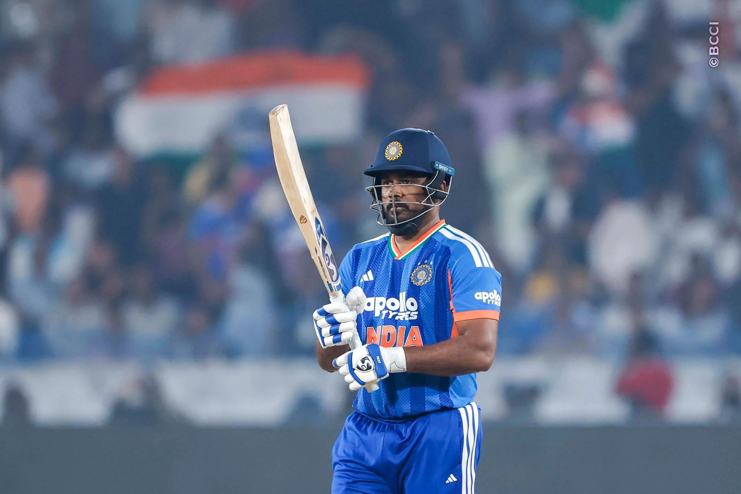 Sanju Samson of India during the 4th T20I match between India and West Indies at the Rajiv Gandhi International Stadium, Hyderabad, India on October 14, 2026.Photo: Surjeet Yadav / CREIMAS for BCCI