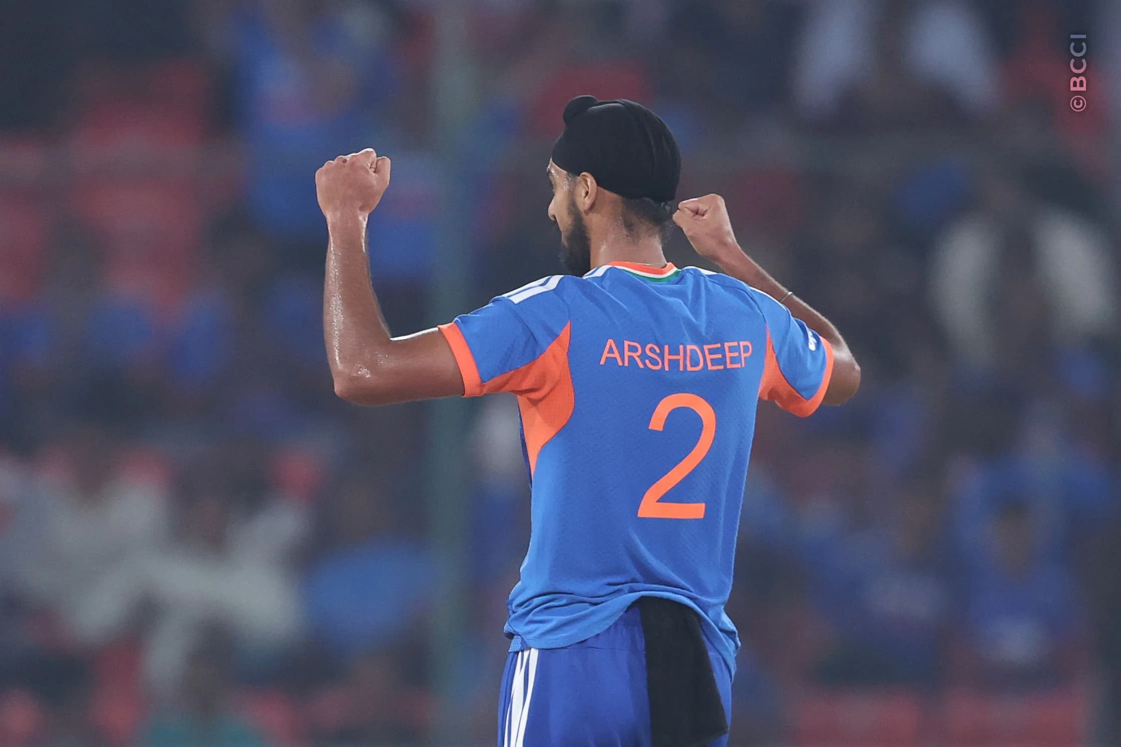 Arshdeep Singh of India  celebrates the wicket of Rovman Powell of West Indies during the 4th T20I match between India and West Indies at the Rajiv Gandhi International Stadium, Hyderabad, India on October 14, 2026.Photo: Pankaj Nangia / CREIMAS for BCCI