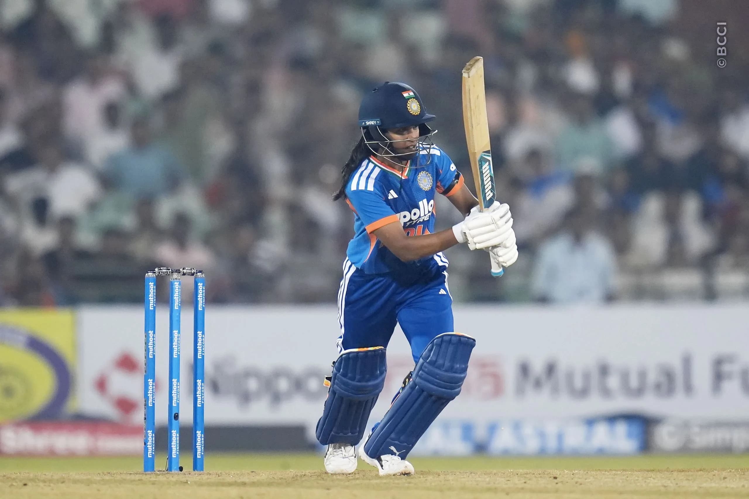 Niki Prasad of India during the 1st T20I match between India Women and Zimbabwe Women at the Shaheed Veer Narayan Singh International Stadium, Raipur, India on October 16, 2026.Photo: Faheem Hussain / CREIMAS for BCCI