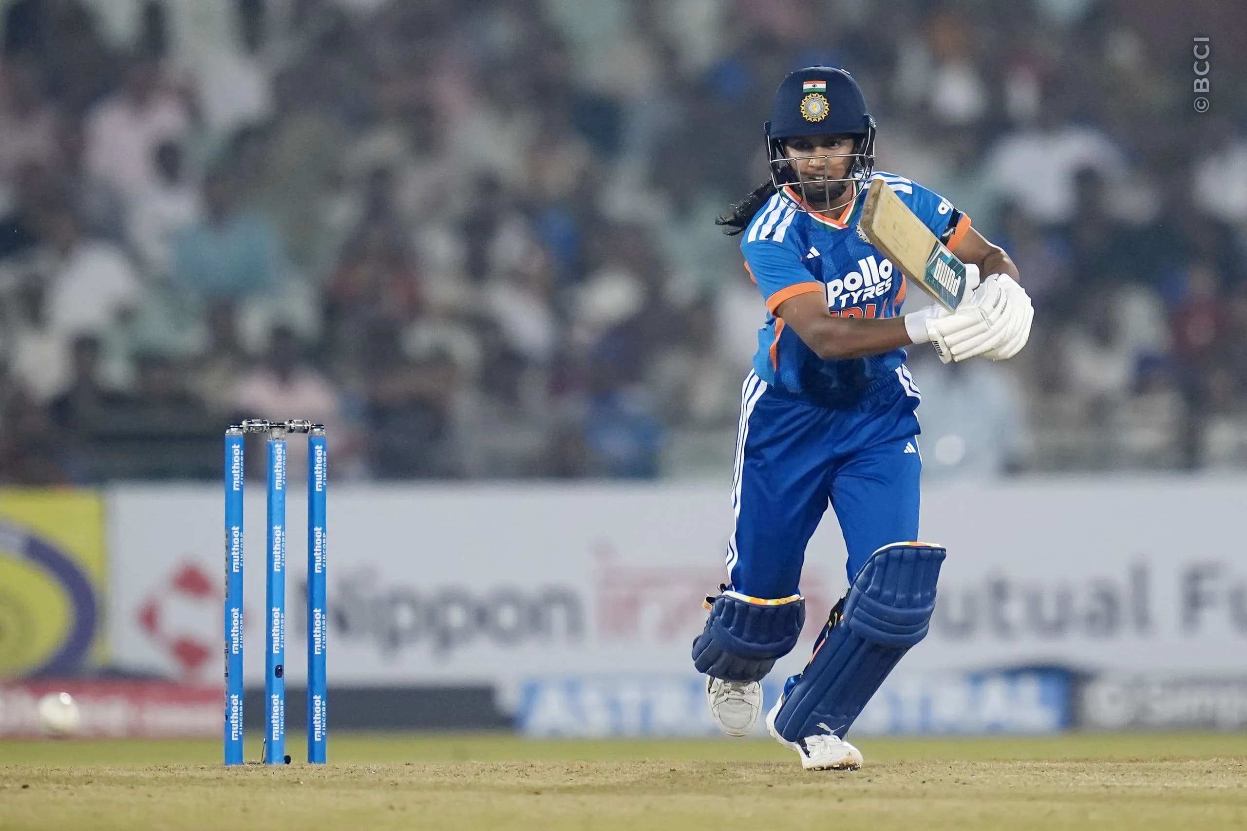 Niki Prasad of India during the 1st T20I match between India Women and Zimbabwe Women at the Shaheed Veer Narayan Singh International Stadium, Raipur, India on October 16, 2026.Photo: Faheem Hussain / CREIMAS for BCCI