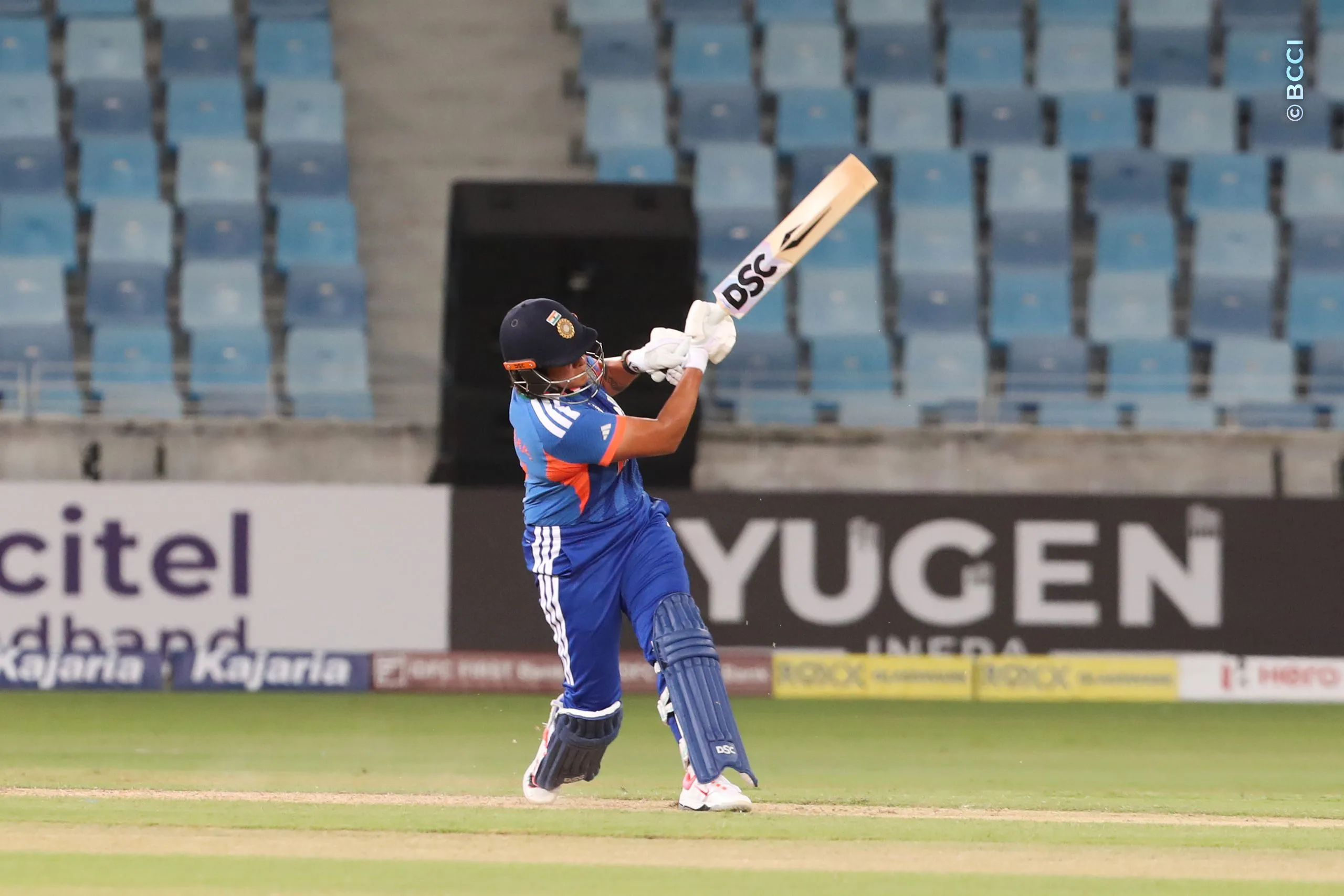 Shafali Verma of India during Match 3 of the DP World Womenâs T20 Asia Cup 2026 between India and Thailand at Dubai International Cricket Stadium, Dubai, United Arab Emirates, on August 30, 2026.

Photo by Satish Kumar / CREIMAS for BCCI