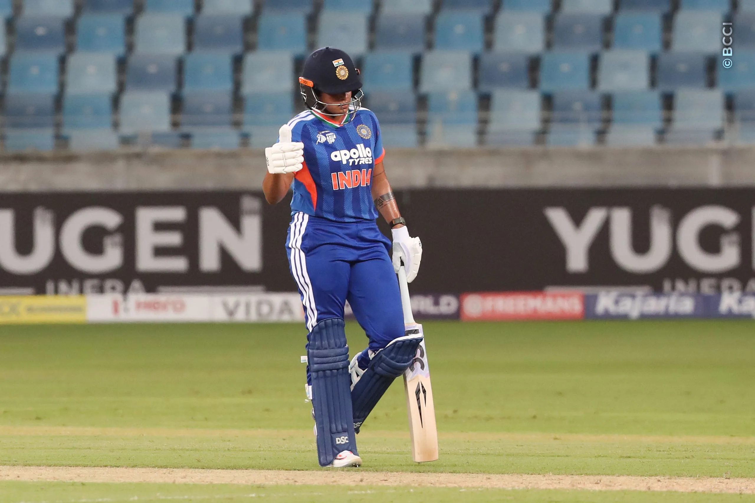 Shafali Verma of India  celebrates fifty during Match 3 of the DP World Womenâs T20 Asia Cup 2026 between India and Thailand at Dubai International Cricket Stadium, Dubai, United Arab Emirates, on August 30, 2026.

Photo by Satish Kumar / CREIMAS for BCCI