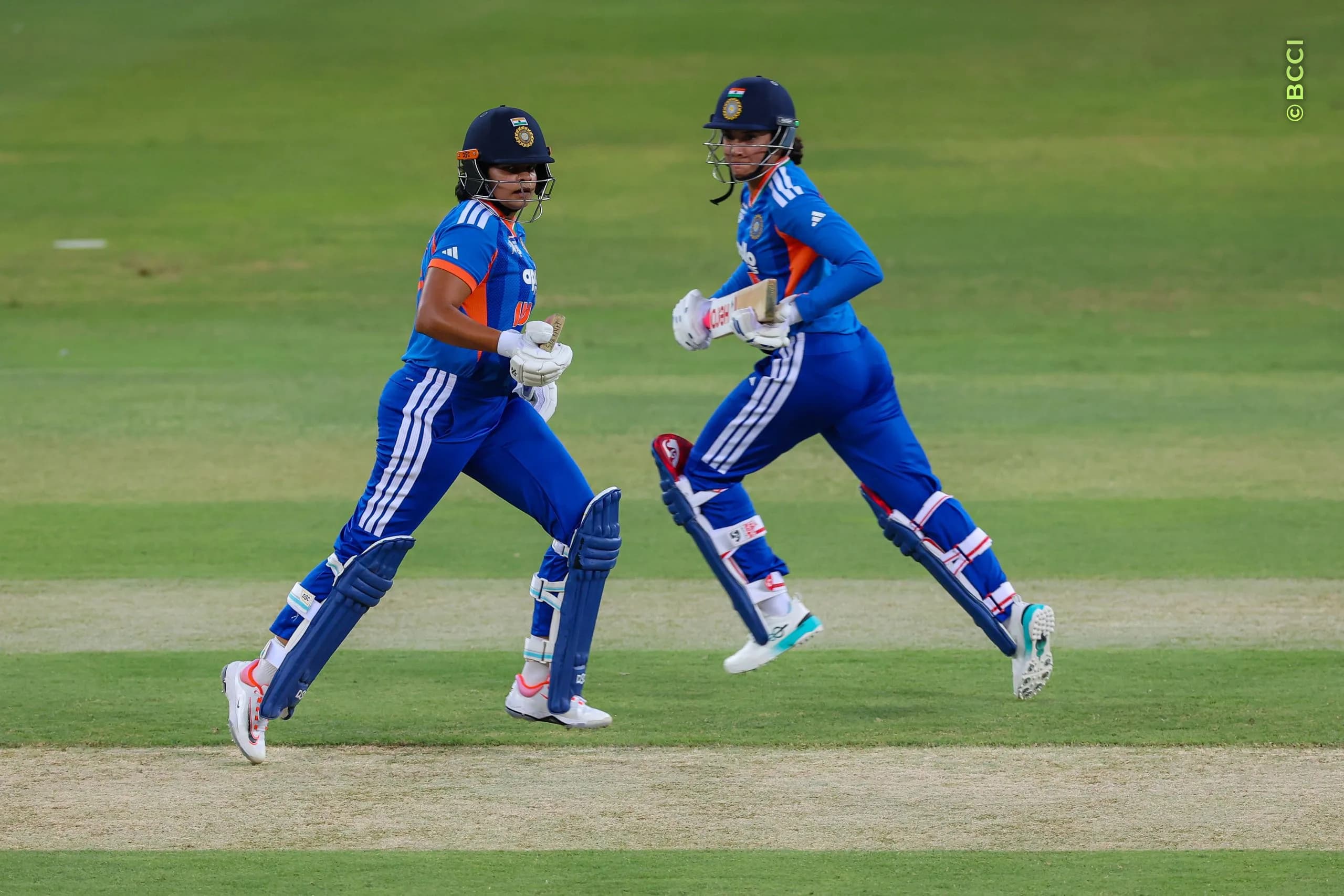 Smriti Mandhana of India and Shafali Verma of India during the presentation of the Match 3 of the DP World Womenâs T20 Asia Cup 2026 between India and Thailand at Dubai International Cricket Stadium, Dubai, United Arab Emirates, on August 30, 2026.