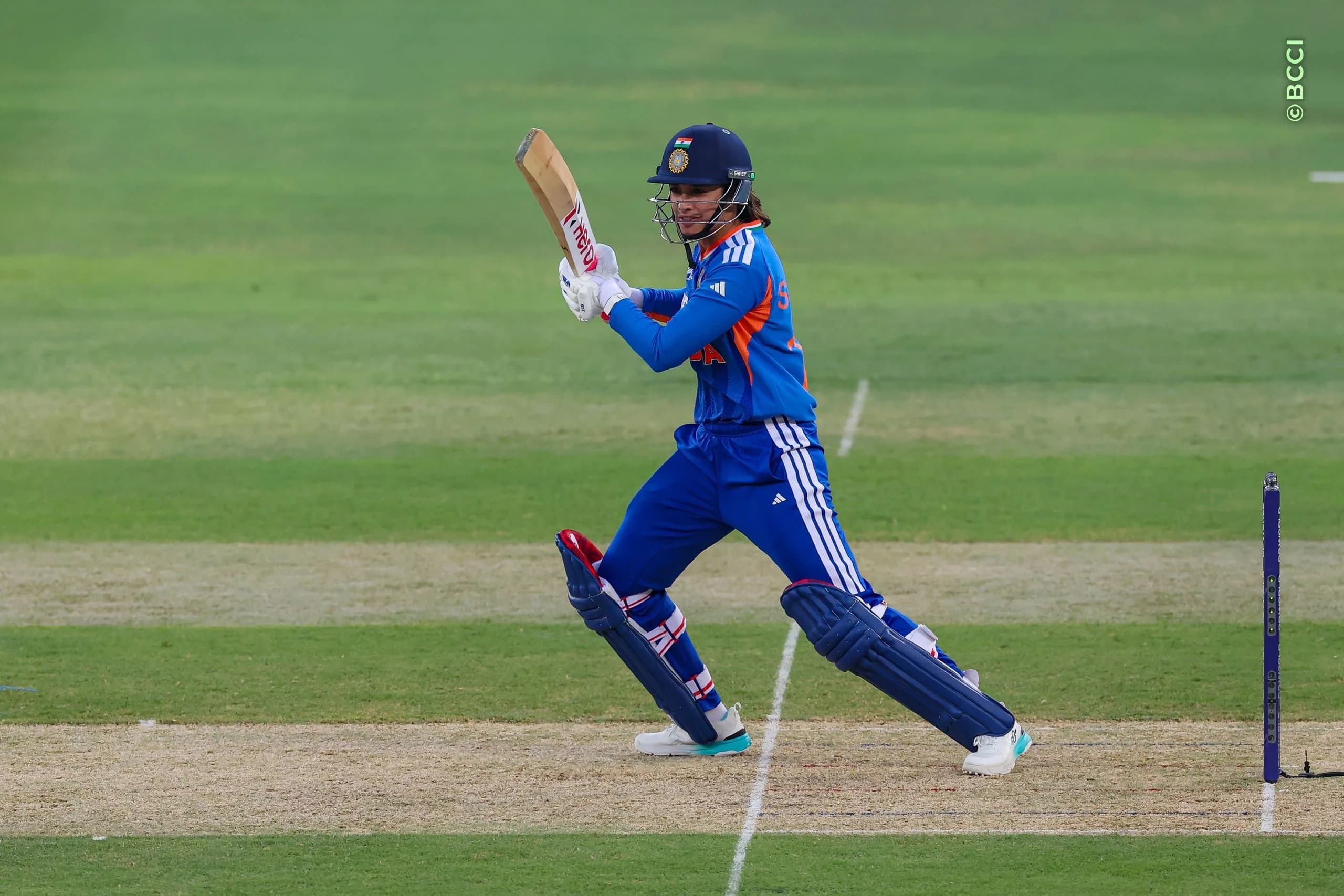 Smriti Mandhana of India plays a shot during the presentation of the Match 3 of the DP World Womenâs T20 Asia Cup 2026 between India and Thailand at Dubai International Cricket Stadium, Dubai, United Arab Emirates, on August 30, 2026.