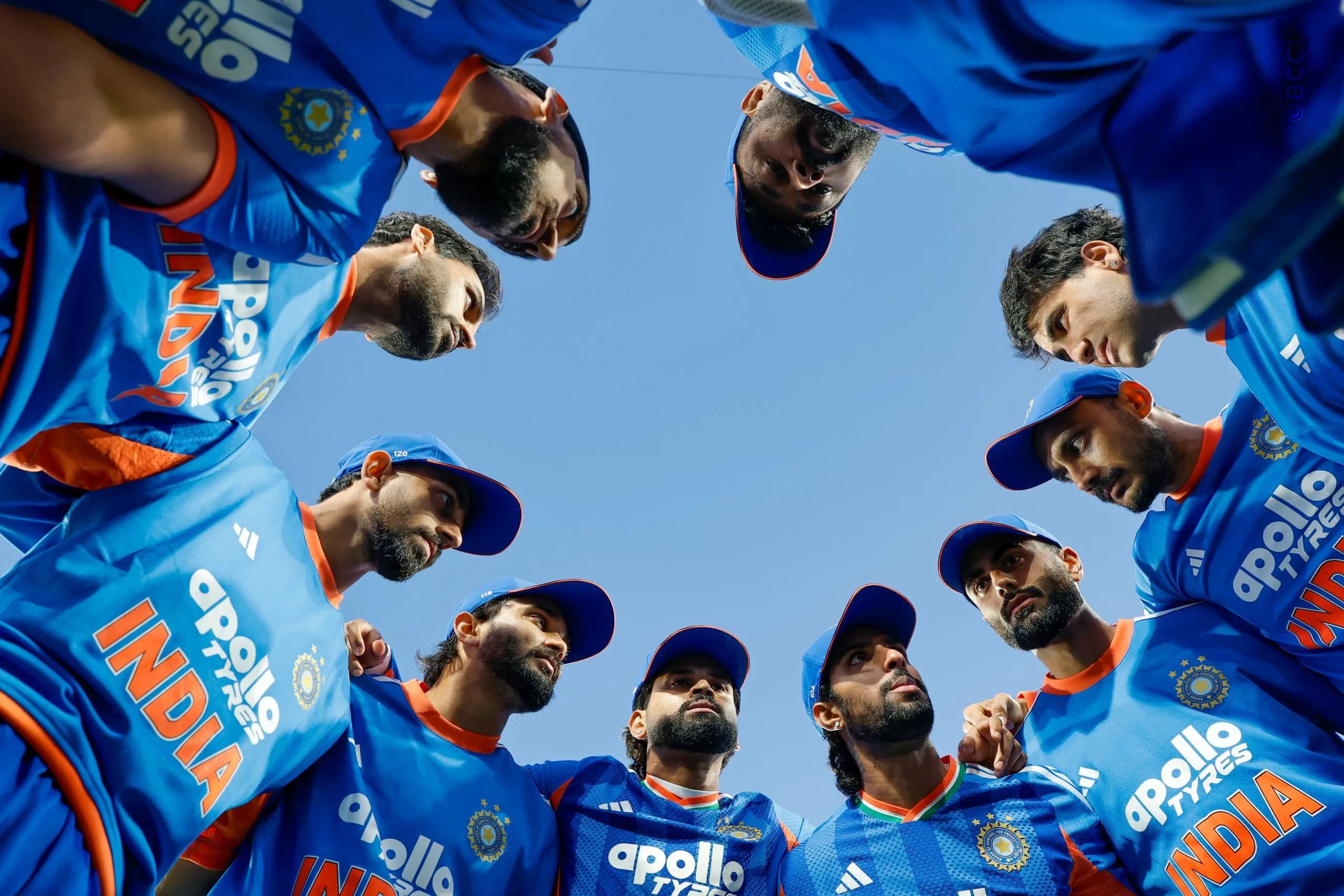 India team huddle during the 3rd T20I match between New Zealand and India at the Hnry Stadium, Wellington, New Zealand on October 27, 2026.Photo: Surjeet Yadav / CREIMAS for BCCI