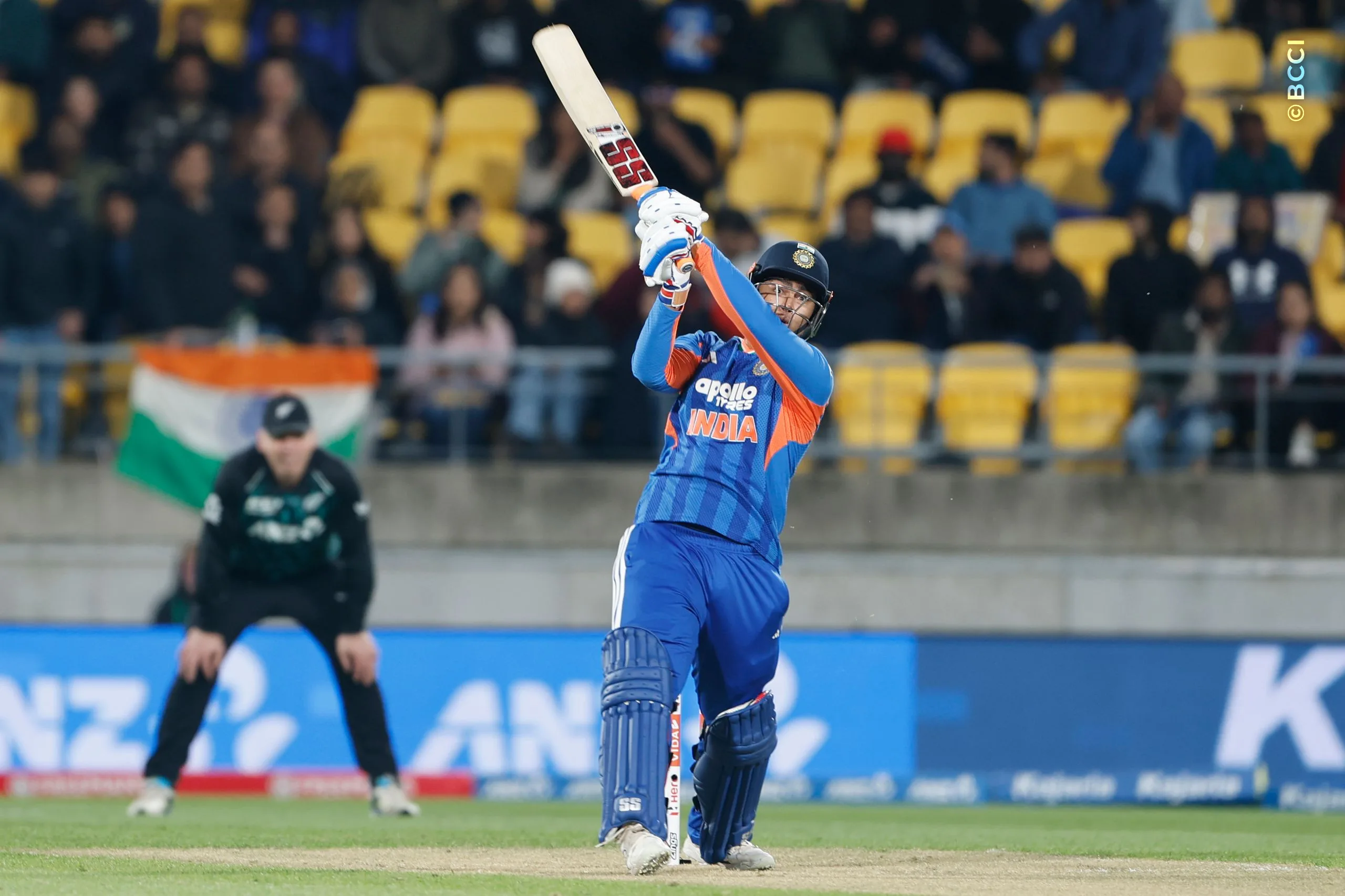 Vaibhav Sooryavanshi of India plays a shot during the 3rd T20I match between New Zealand and India at the Hnry Stadium, Wellington, New Zealand on October 27, 2026.Photo: Surjeet Yadav / CREIMAS for BCCI
