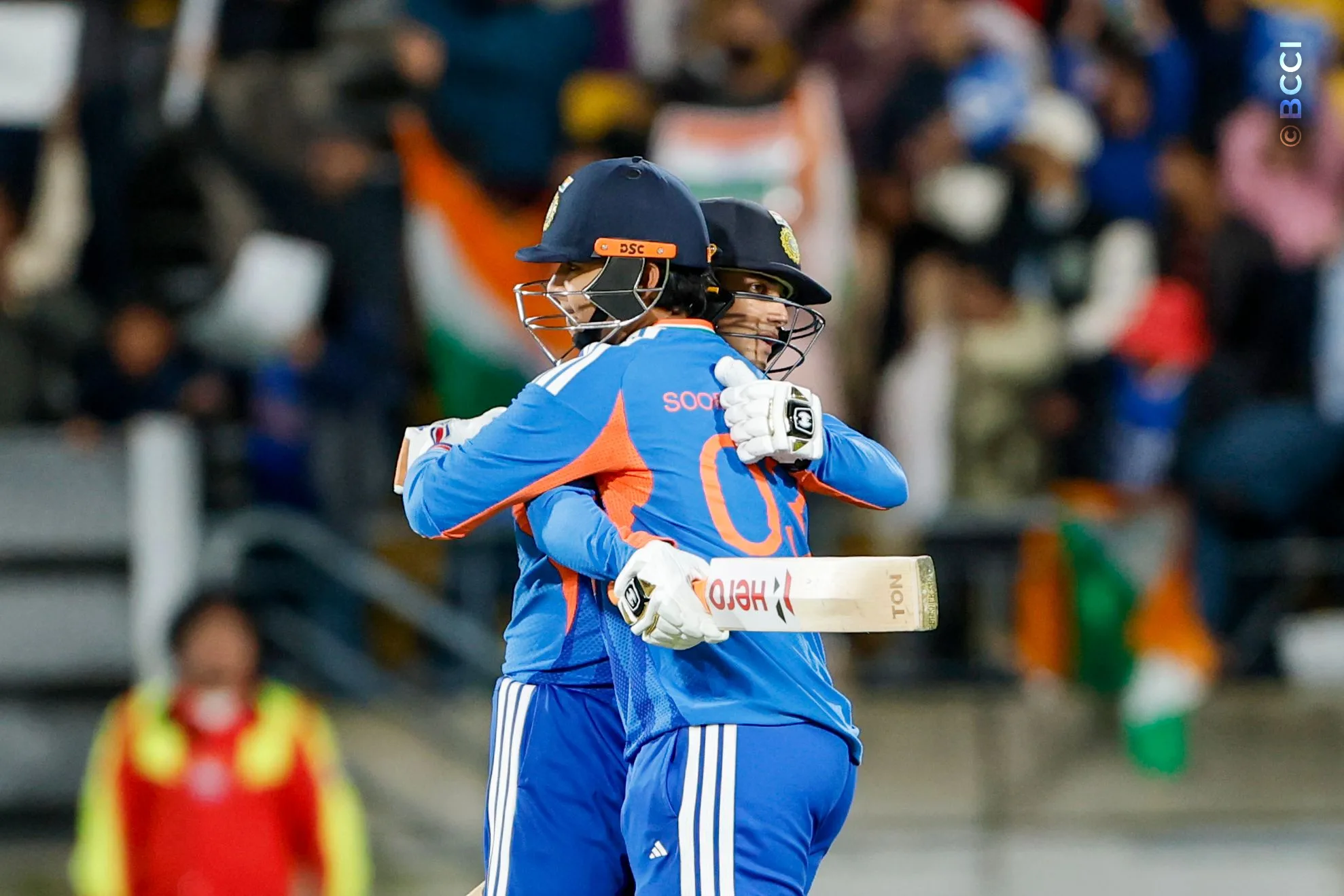 Abhishek Sharma of India and Vaibhav Sooryavanshi of India during the 3rd T20I match between New Zealand and India at the Hnry Stadium, Wellington, New Zealand on October 27, 2026.Photo: Surjeet Yadav / CREIMAS for BCCI