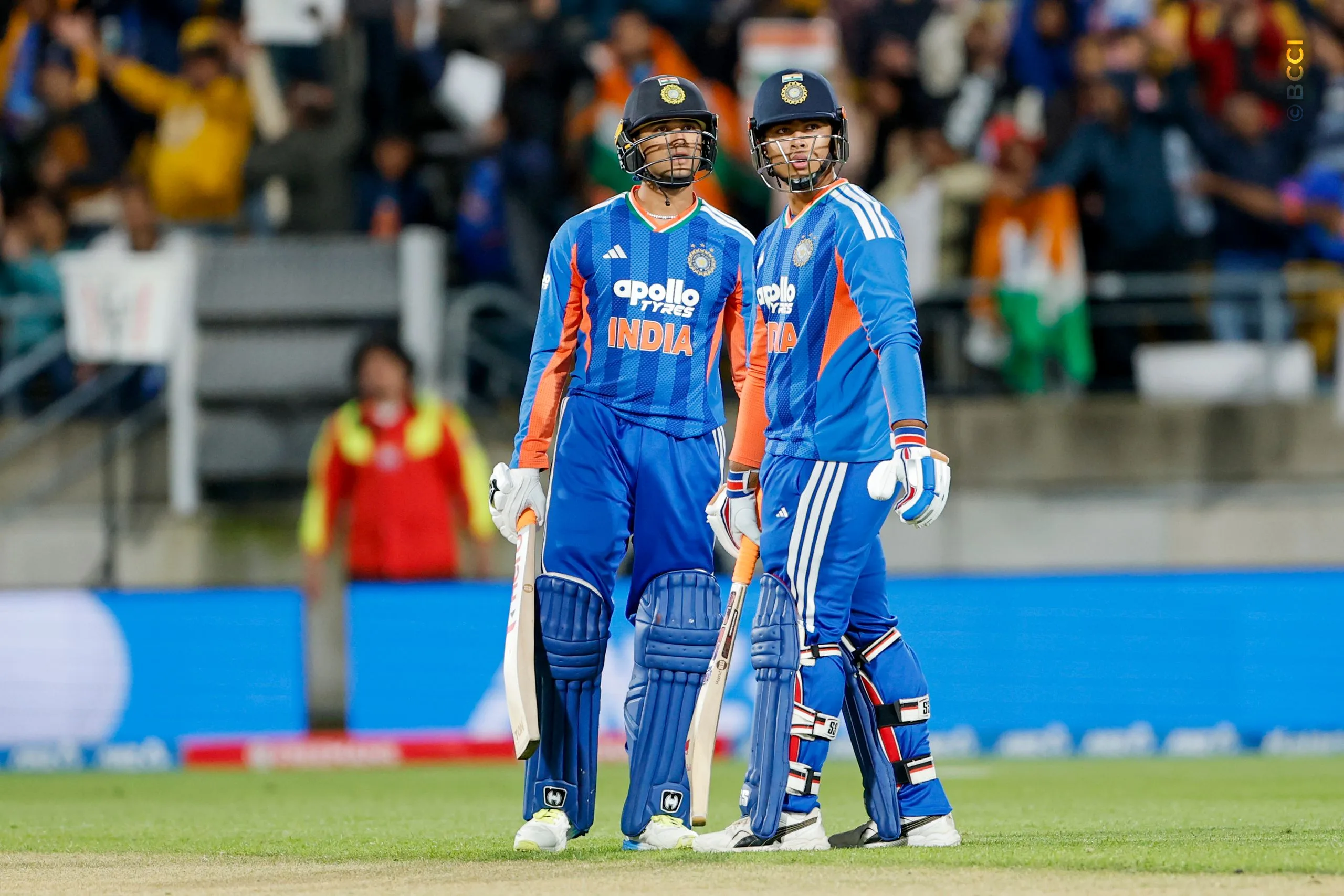 Abhishek Sharma of India and Vaibhav Sooryavanshi of India during the 3rd T20I match between New Zealand and India at the Hnry Stadium, Wellington, New Zealand on October 27, 2026.Photo: Surjeet Yadav / CREIMAS for BCCI