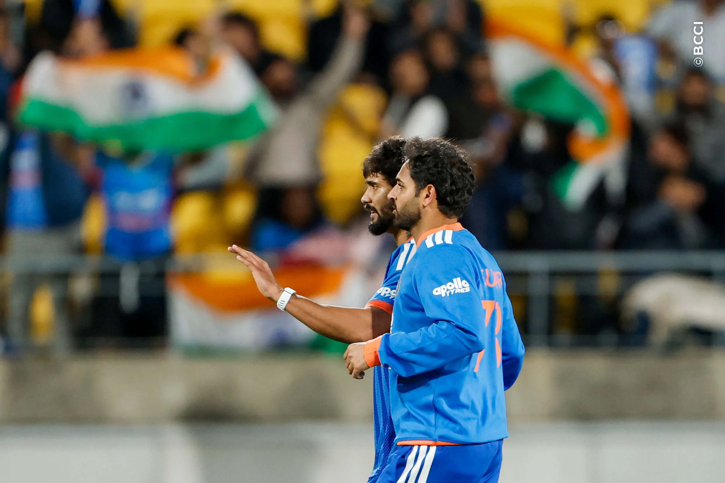 Nitish Kumar Reddy of India celebrates the wicket of Finn Allen of New Zealand during the 3rd T20I match between New Zealand and India at the Hnry Stadium, Wellington, New Zealand on October 27, 2026.Photo: Surjeet Yadav / CREIMAS for BCCI