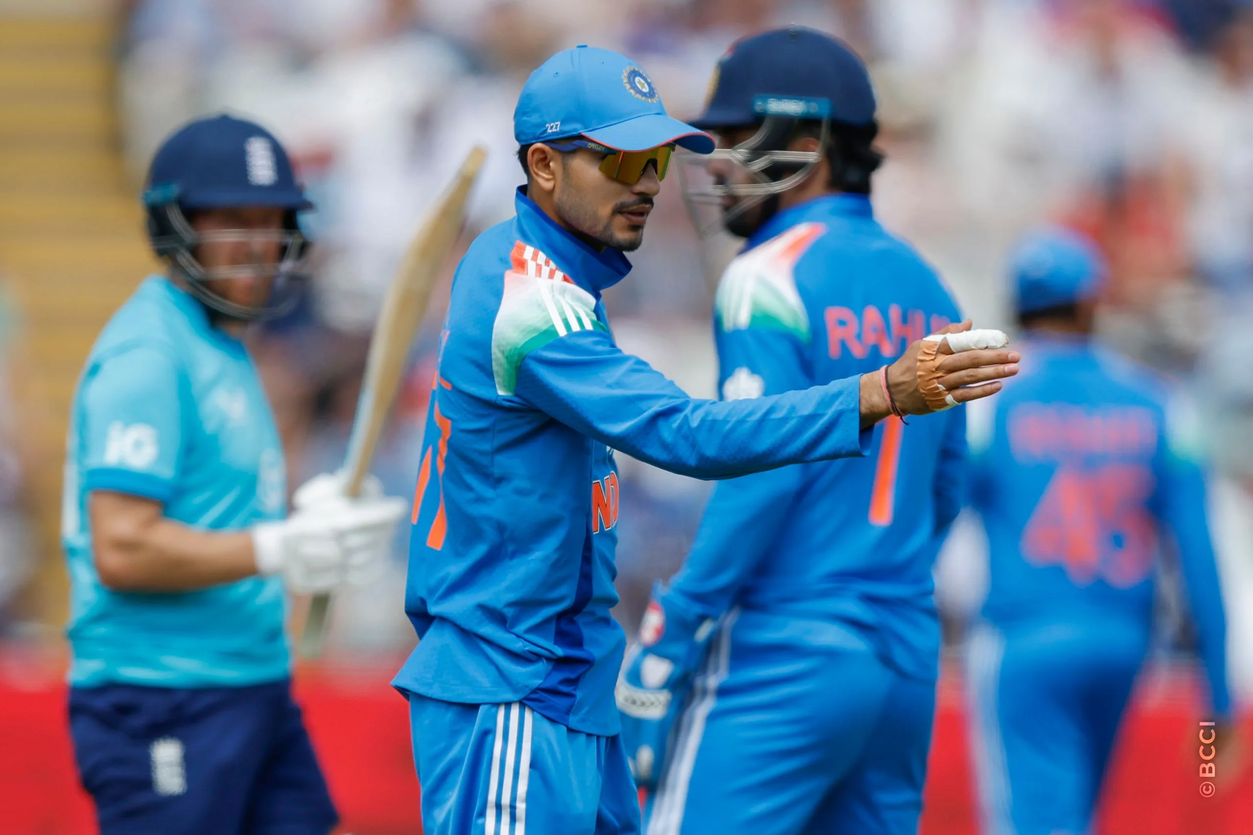 Shubman Gill (C) of India during the 1st ODI match between England and India at the Edgbaston, Birmingham, England on July 14, 2026.Photo: Deepak Malik / CREIMAS for BCCI