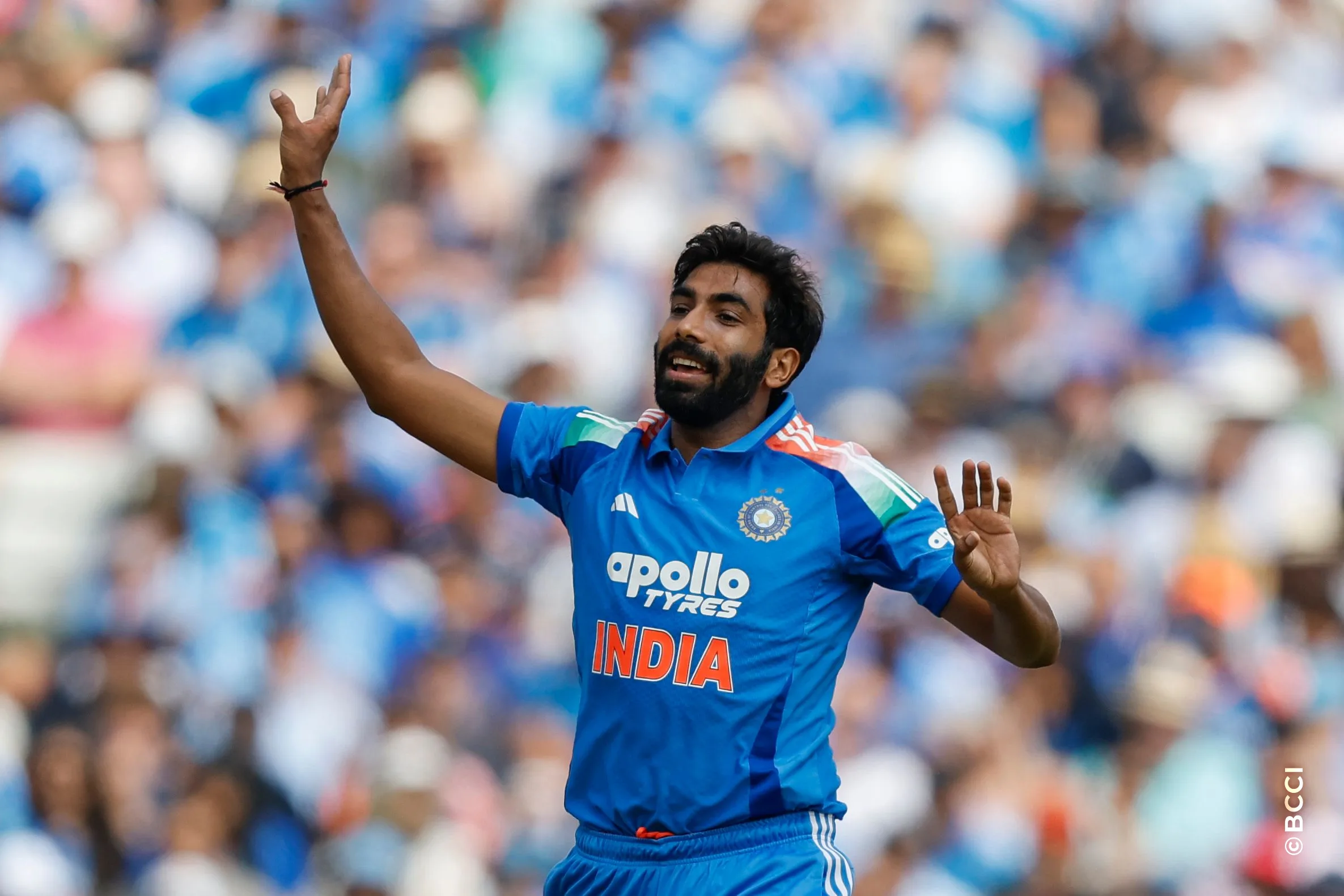Jasprit Bumrah of India reacts during the 1st ODI match between England and India at the Edgbaston, Birmingham, England on July 14, 2026.Photo: Deepak Malik / CREIMAS for BCCI