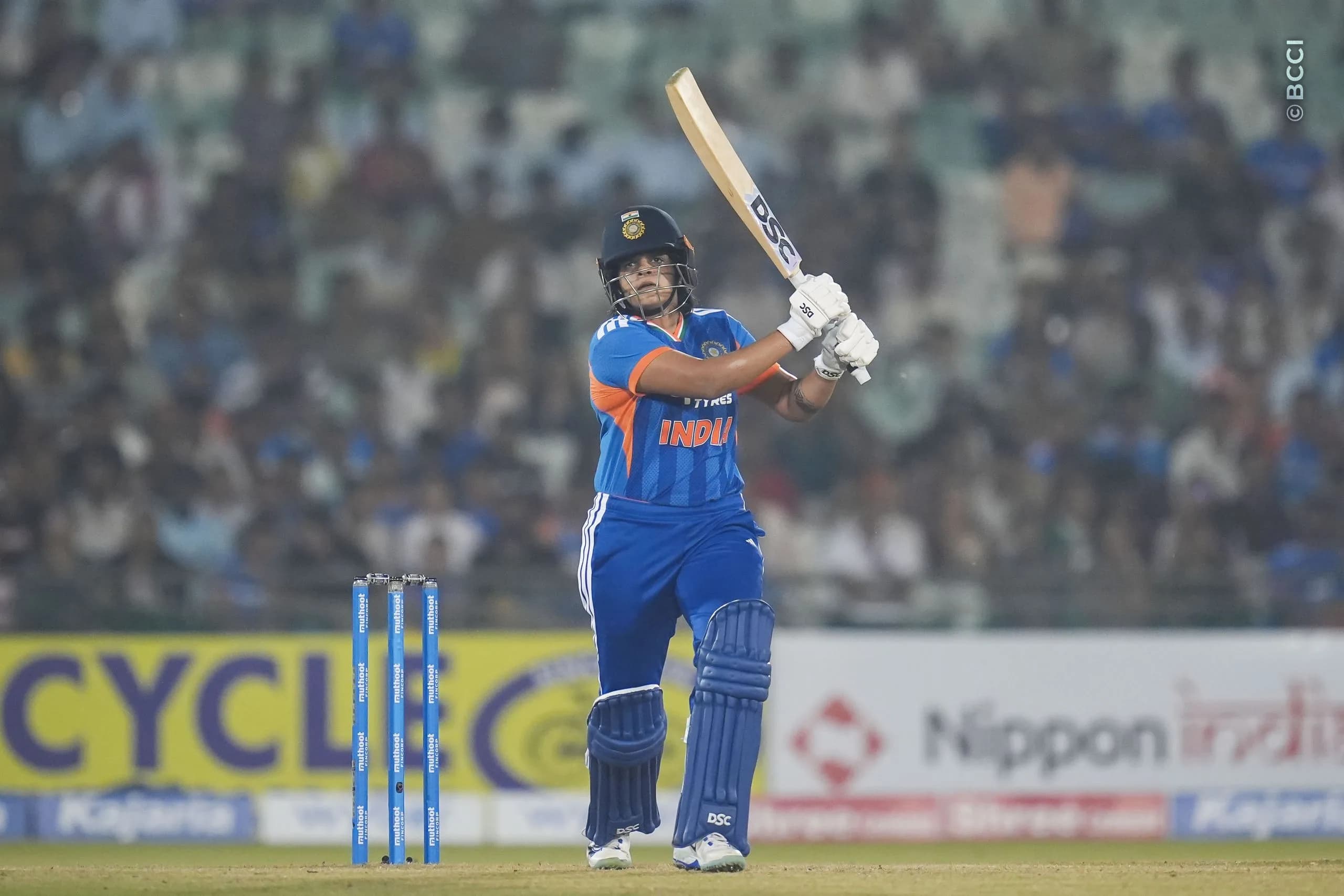 Shafali Verma (VC) of India during the 2nd T20I match between India Women and Zimbabwe Women at the Shaheed Veer Narayan Singh International Stadium, Raipur, India on October 18, 2026.Photo: Faheem Hussain / CREIMAS for BCCI