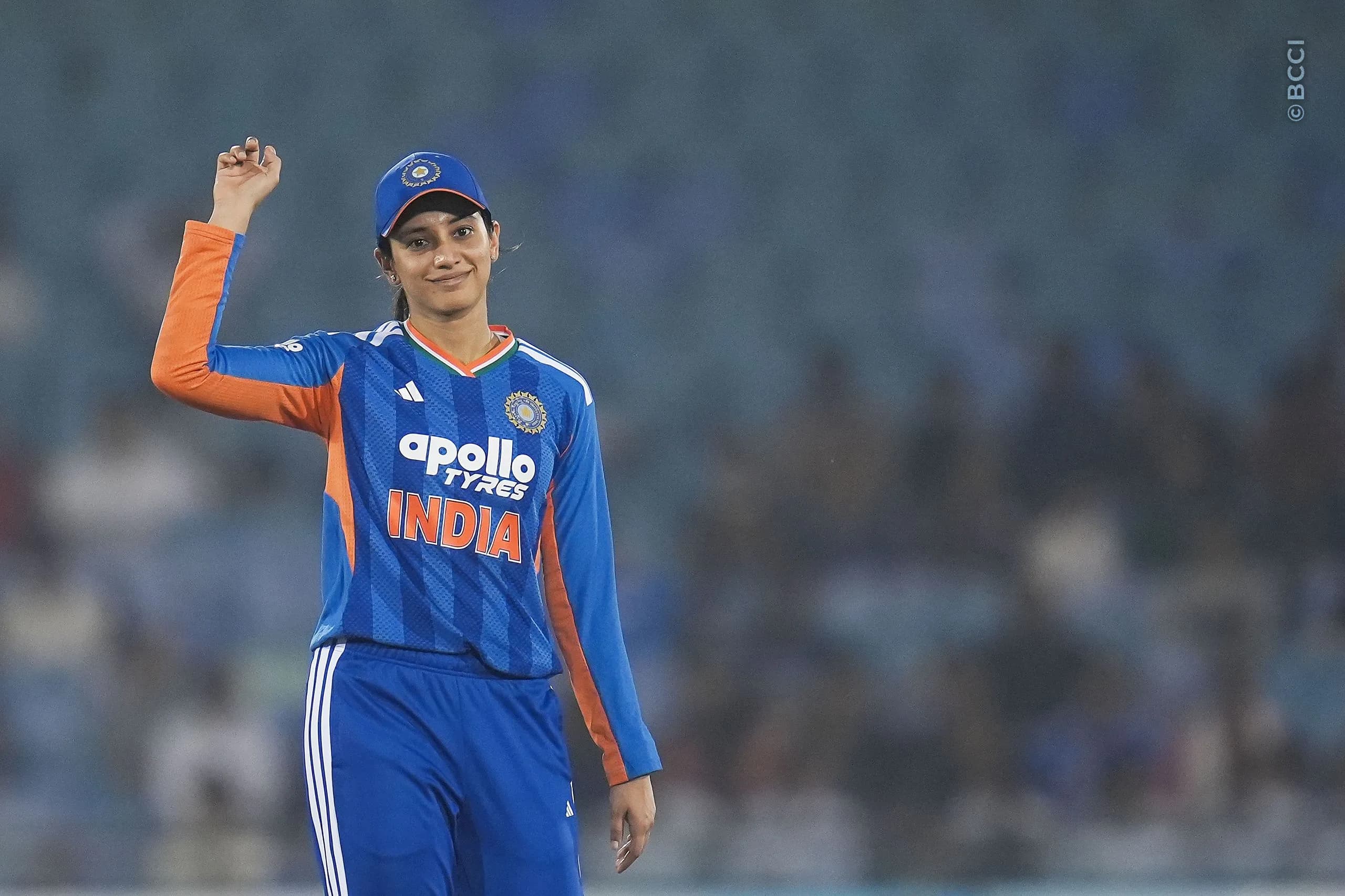 Smriti Mandhana (C) of India during the 2nd T20I match between India Women and Zimbabwe Women at the Shaheed Veer Narayan Singh International Stadium, Raipur, India on October 18, 2026.Photo: Faheem Hussain / CREIMAS for BCCI