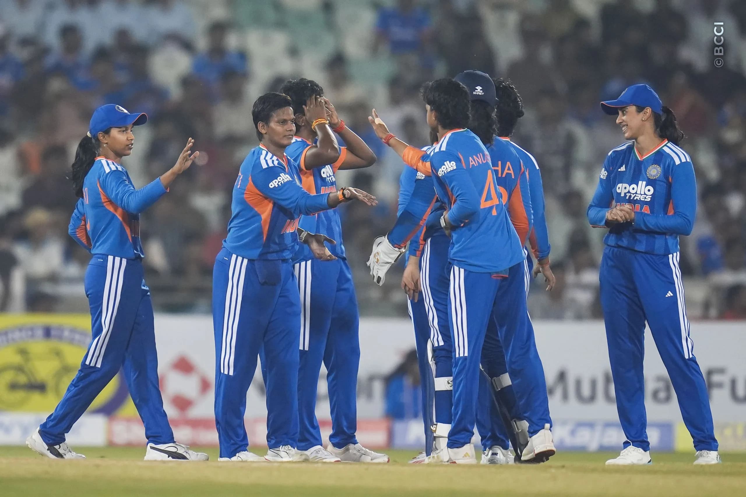 Deepti Sharma of India celebrates the wicket of Beloved Biza of Zimbabwe during the 2nd T20I match between India Women and Zimbabwe Women at the Shaheed Veer Narayan Singh International Stadium, Raipur, India on October 18, 2026.Photo: Faheem Hussain / CREIMAS for BCCI