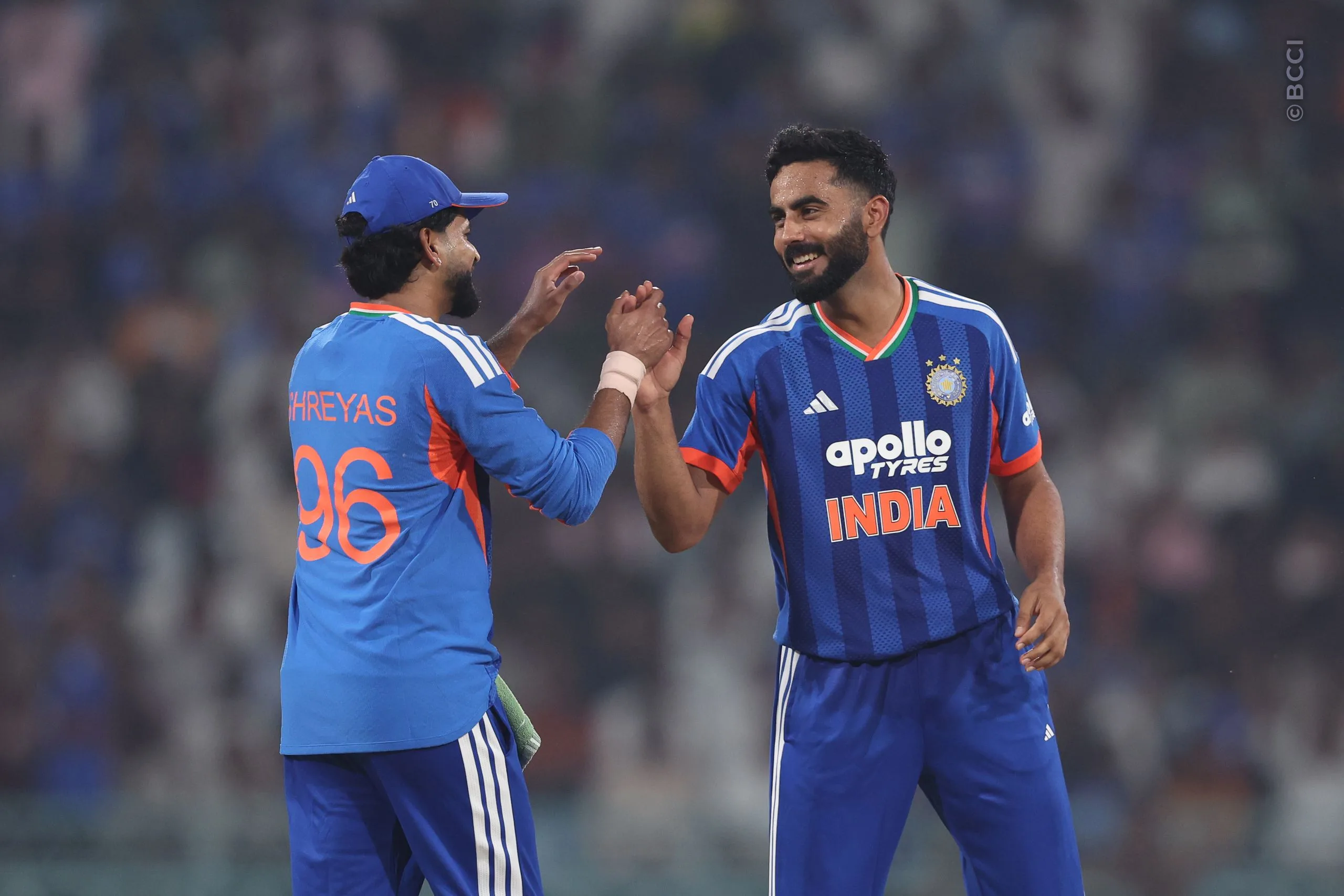 Naman Dhir of India celebrates the wicket of Shamar Springer  of West Indies during the 1st T20I match between India and West Indies at the Bharat Ratna Shri Atal Bihari Vajpayee Ekana Cricket Stadium, Lucknow, India on October 6, 2026.Photo: Pankaj Nangia / CREIMAS for BCCI