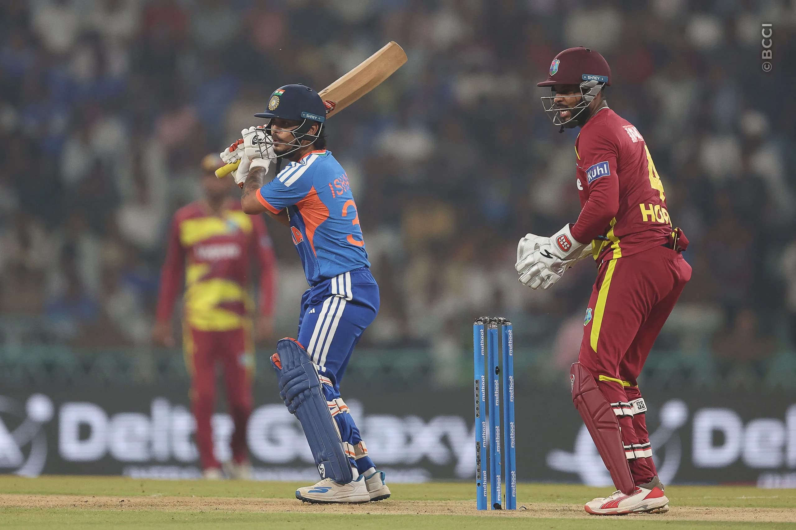 Ishan Kishan of India  plays a shot during the 1st T20I match between India and West Indies at the Bharat Ratna Shri Atal Bihari Vajpayee Ekana Cricket Stadium, Lucknow, India on October 6, 2026.Photo: Pankaj Nangia / CREIMAS for BCCI