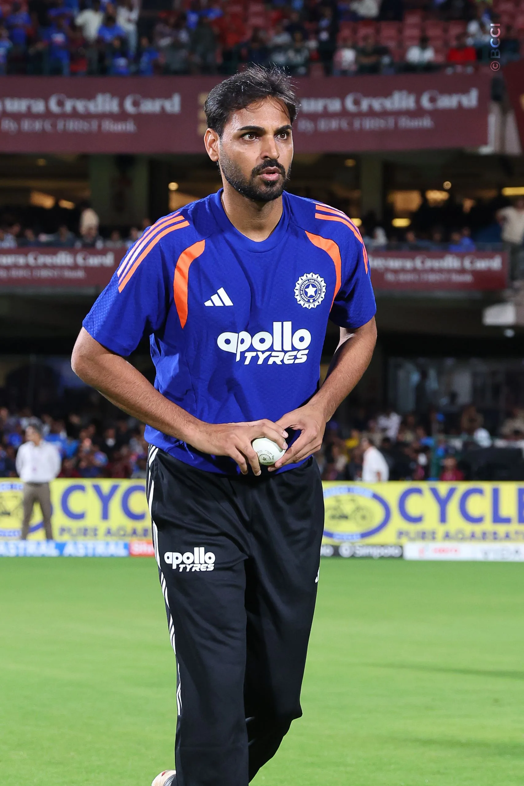 Bhuvneshwar Kumar of India warmup before the start of the  5th T20I match between India and West Indies at the M.Chinnaswamy Stadium, Bengaluru, India on October 17, 2026.

Photo: Pankaj Nangia / CREIMAS for BCCI