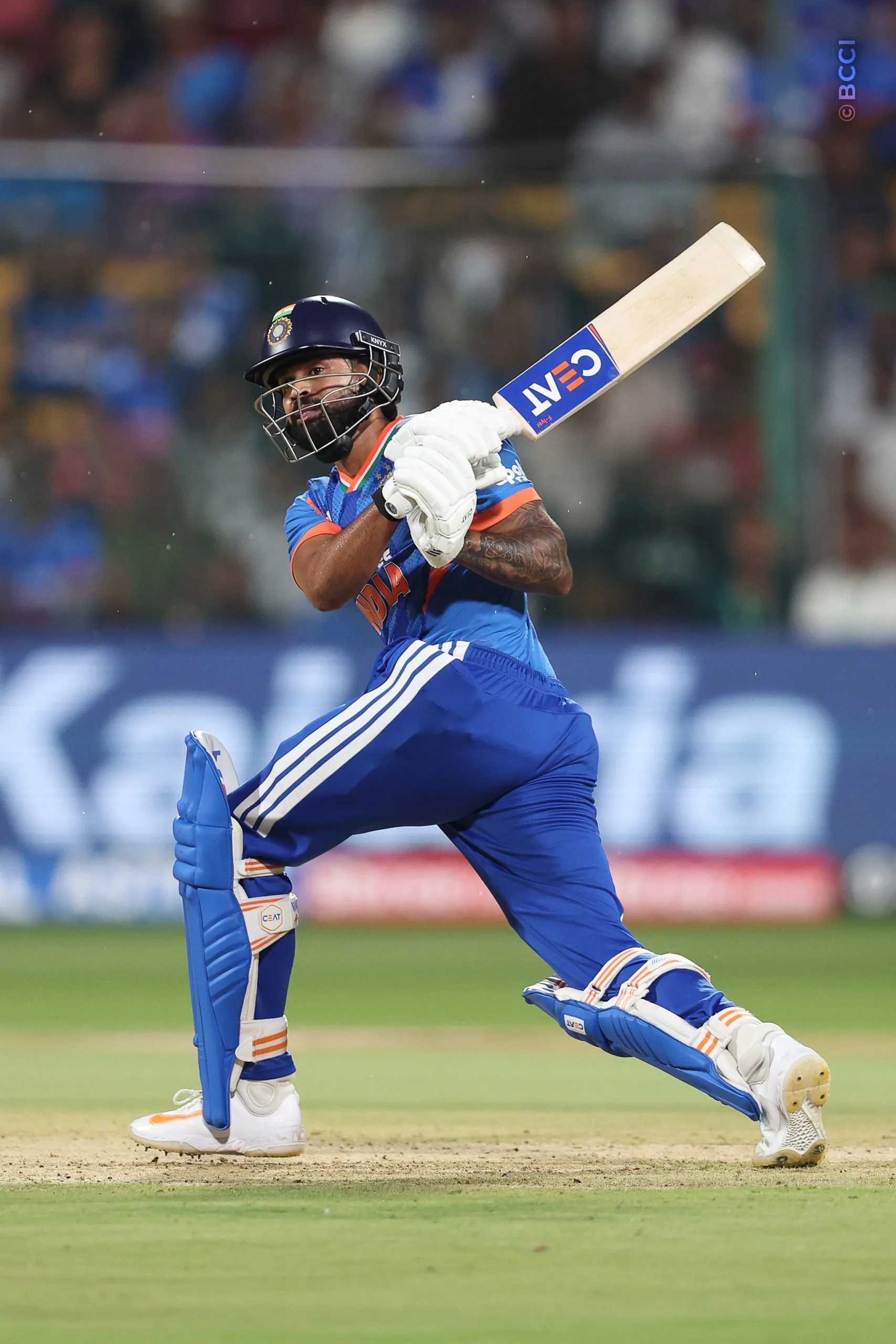 Shreyas Iyer of India plays a shot during the 5th T20I match between India and West Indies at the M.Chinnaswamy Stadium, Bengaluru, India on October 17, 2026.Photo: Pankaj Nangia / CREIMAS for BCCI
