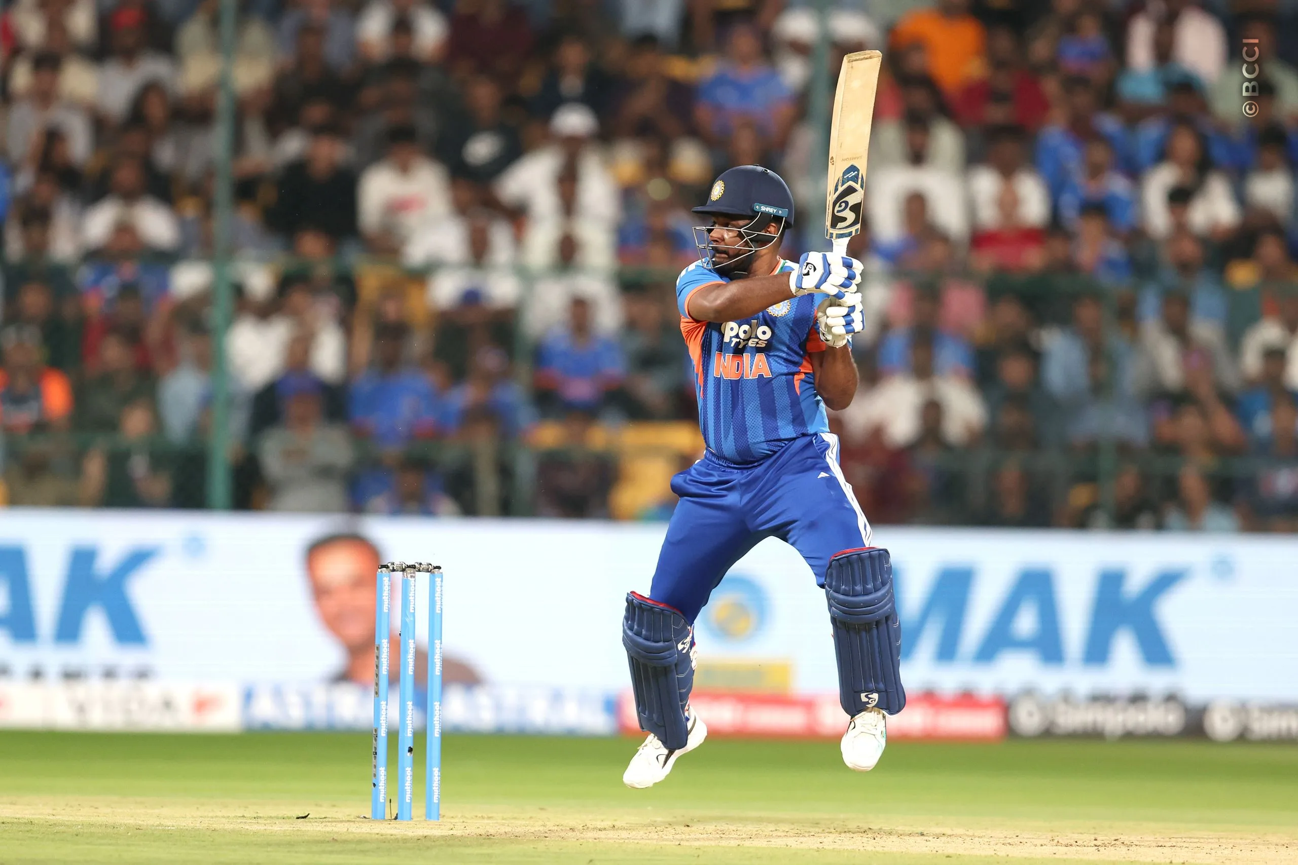 Sanju Samson of India plays a shot during the 5th T20I match between India and West Indies at the M.Chinnaswamy Stadium, Bengaluru, India on October 17, 2026.Photo: Pankaj Nangia / CREIMAS for BCCI