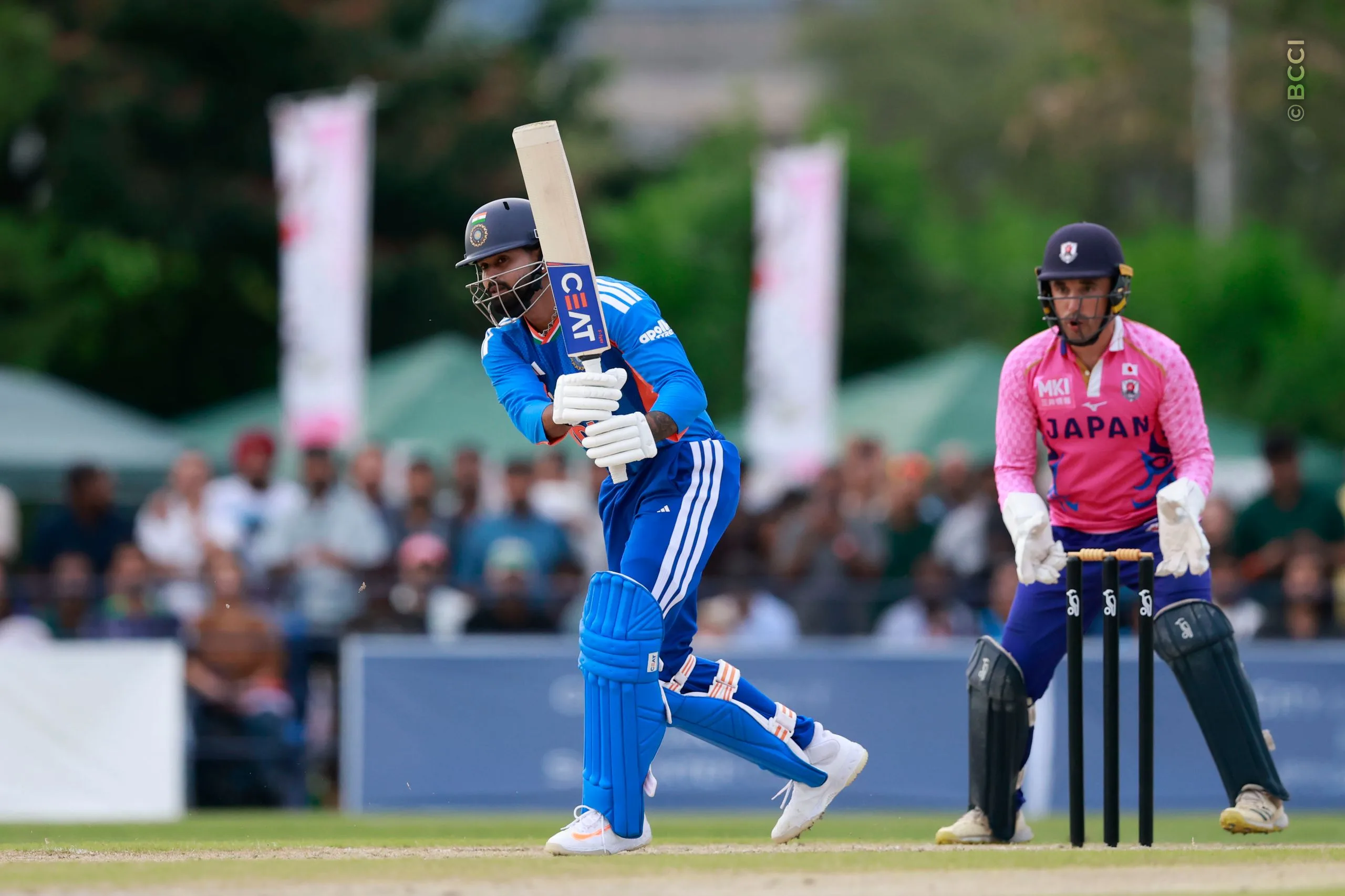 Shreyas Iyer of India plays a shot during the Only T20I match between Japan and India at Sano Cricket Ground, Sano, Japan, on September 22, 2026.

Photo:  Deepak Malik / CREIMAS for BCCI