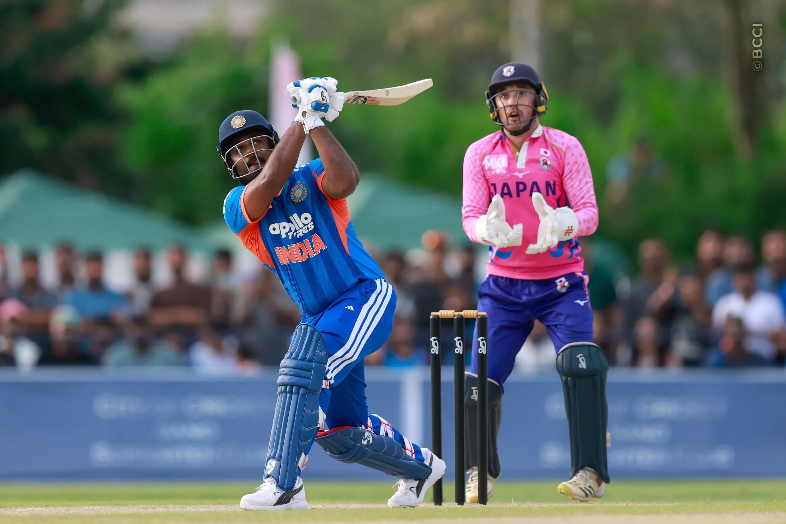 Sanju Samson of India plays a shot during the Only T20I match between Japan and India at Sano Cricket Ground, Sano, Japan, on September 22, 2026.

Photo:  Deepak Malik / CREIMAS for BCCI