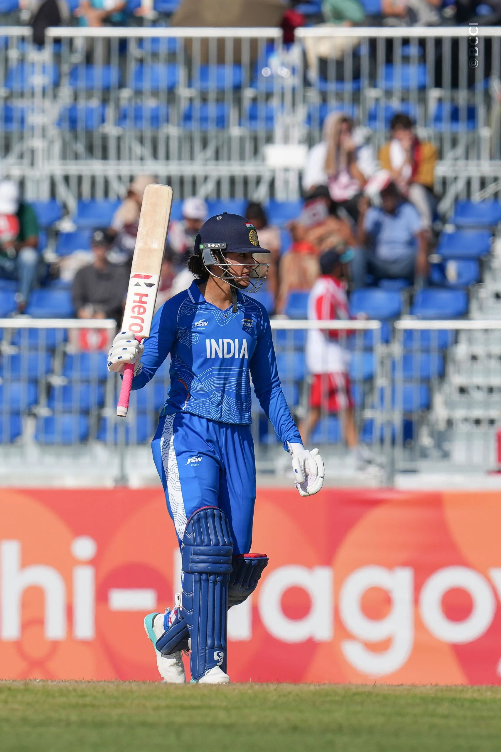 Smriti Mandhana of India celebrates after scoring a fifty during the The Final match between Sri Lanka Women and India Women at Korogi Sports Park, Nisshin, Japan, on September 22, 2026.

Photo: CREIMAS for BCCI