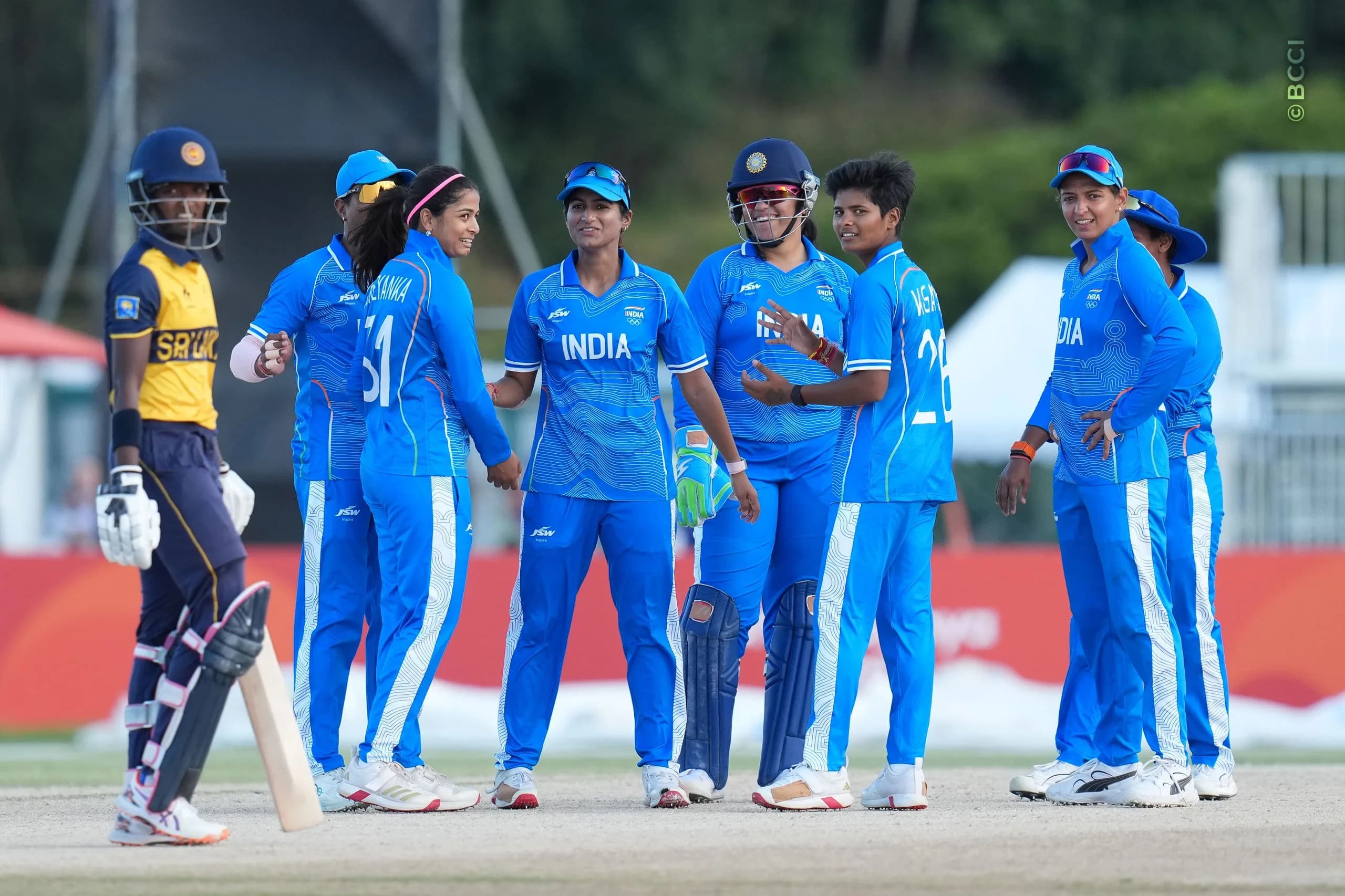 Shreyanka Patil of India  celebrates the wicket of Harshitha Samarawickrama of Sri Lanka  during the The Final match between Sri Lanka Women and India Women at Korogi Sports Park, Nisshin, Japan, on September 22, 2026.

Photo: CREIMAS for BCCI