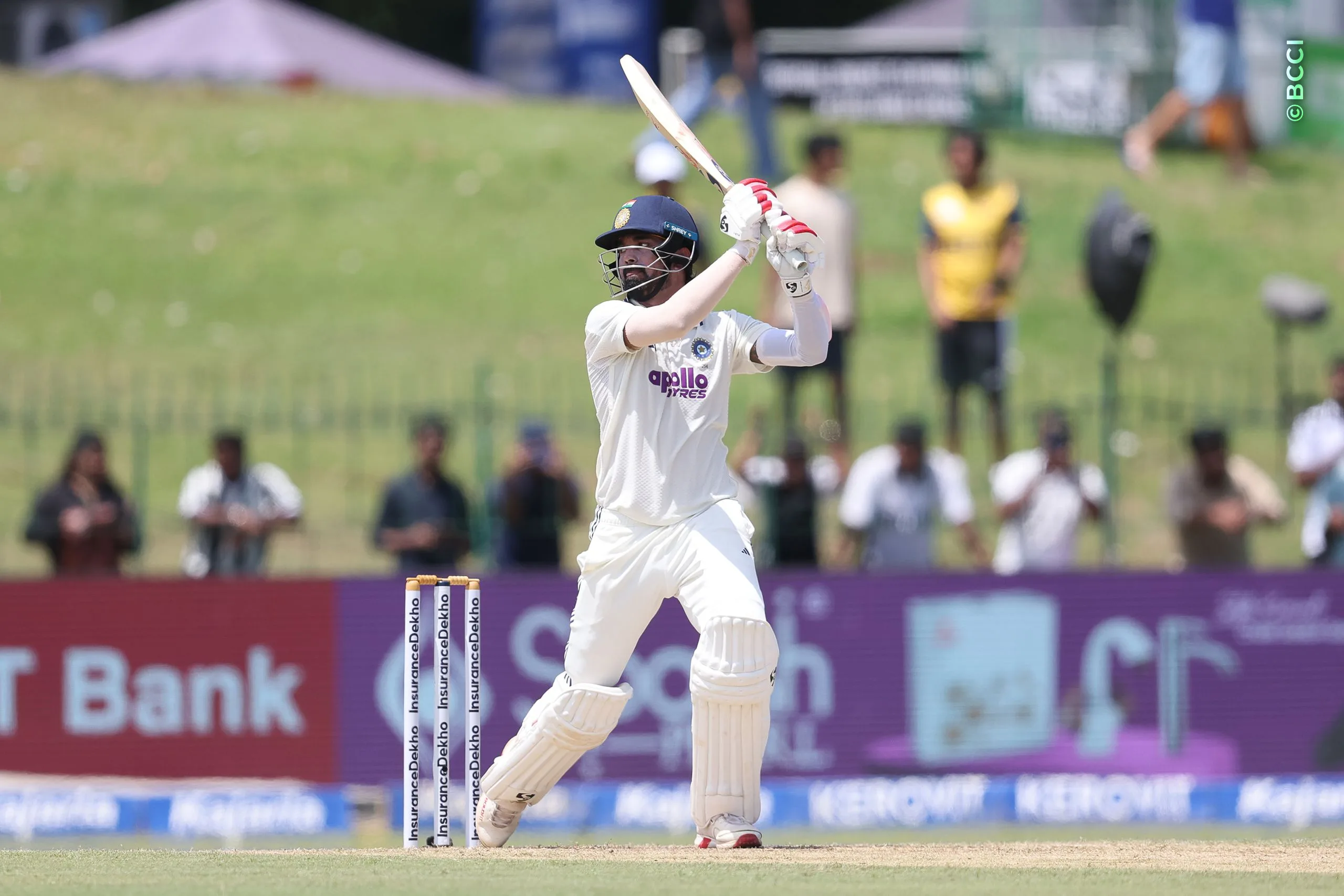 KL Rahul plays a shot during Day 1 of the 2nd Test match between Sri Lanka and India at the Sinhalese Sports Club Ground, Colombo, Sri Lanka, on August 23, 2026.


Photo by Pankaj Nangia / CREIMAS for BCCI