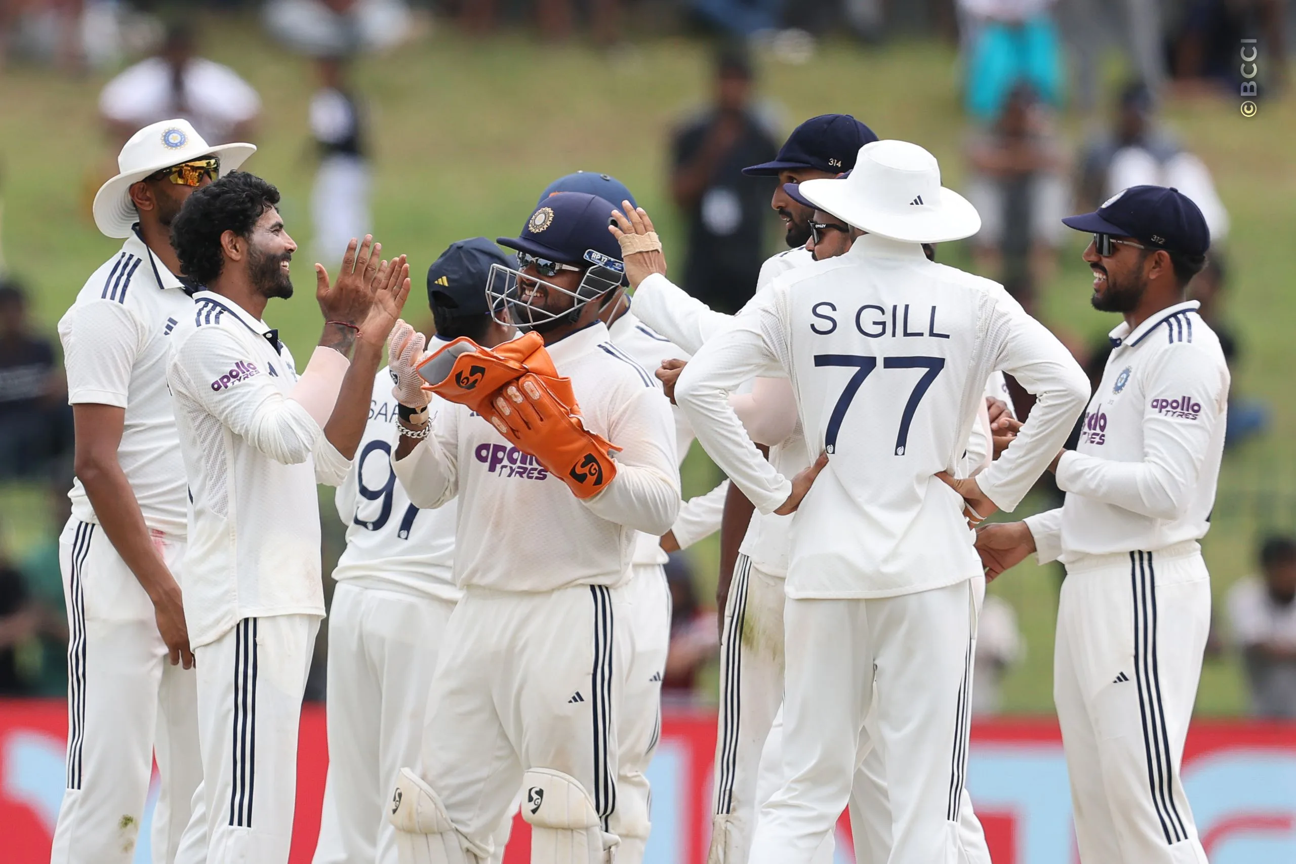 Ravindra Jadeja of India celebrates the wicket of Prabath Jayasuriya of Sri Lanka during Day 5 of the 2nd Test match between Sri Lanka and India at the Sinhalese Sports Club Ground, Colombo, Sri Lanka, on August 27, 2026.


Photo by Pankaj Nangia / CREIMAS for BCCI