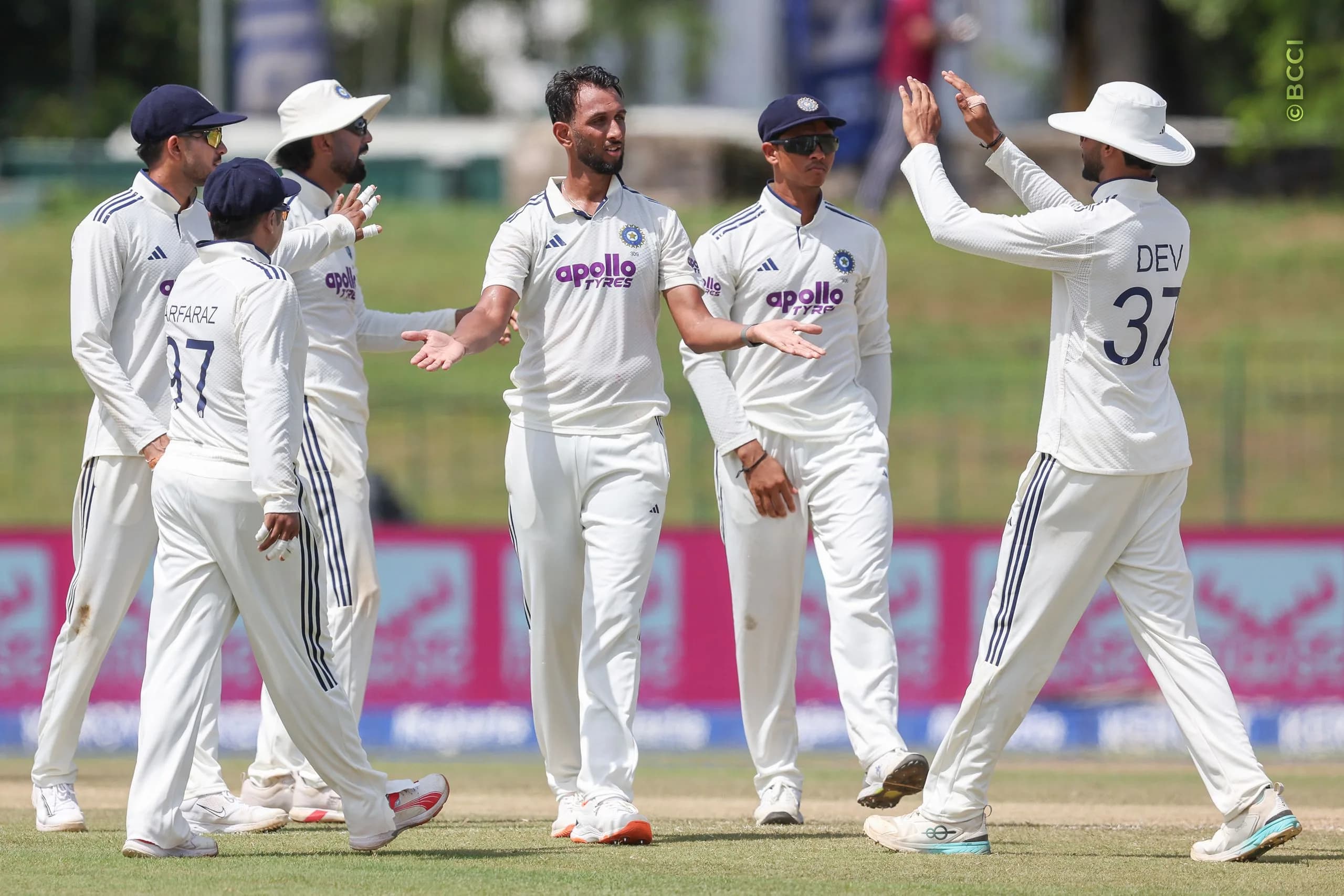 Prasidh Krishna of India  celebrates the wicket of Kamil Mishara  of Sri Lanka during Day 3 of the 2nd Test match between Sri Lanka and India at the Sinhalese Sports Club Ground, Colombo, Sri Lanka, on August 25, 2026.


Photo by Pankaj Nangia / CREIMAS for BCCI