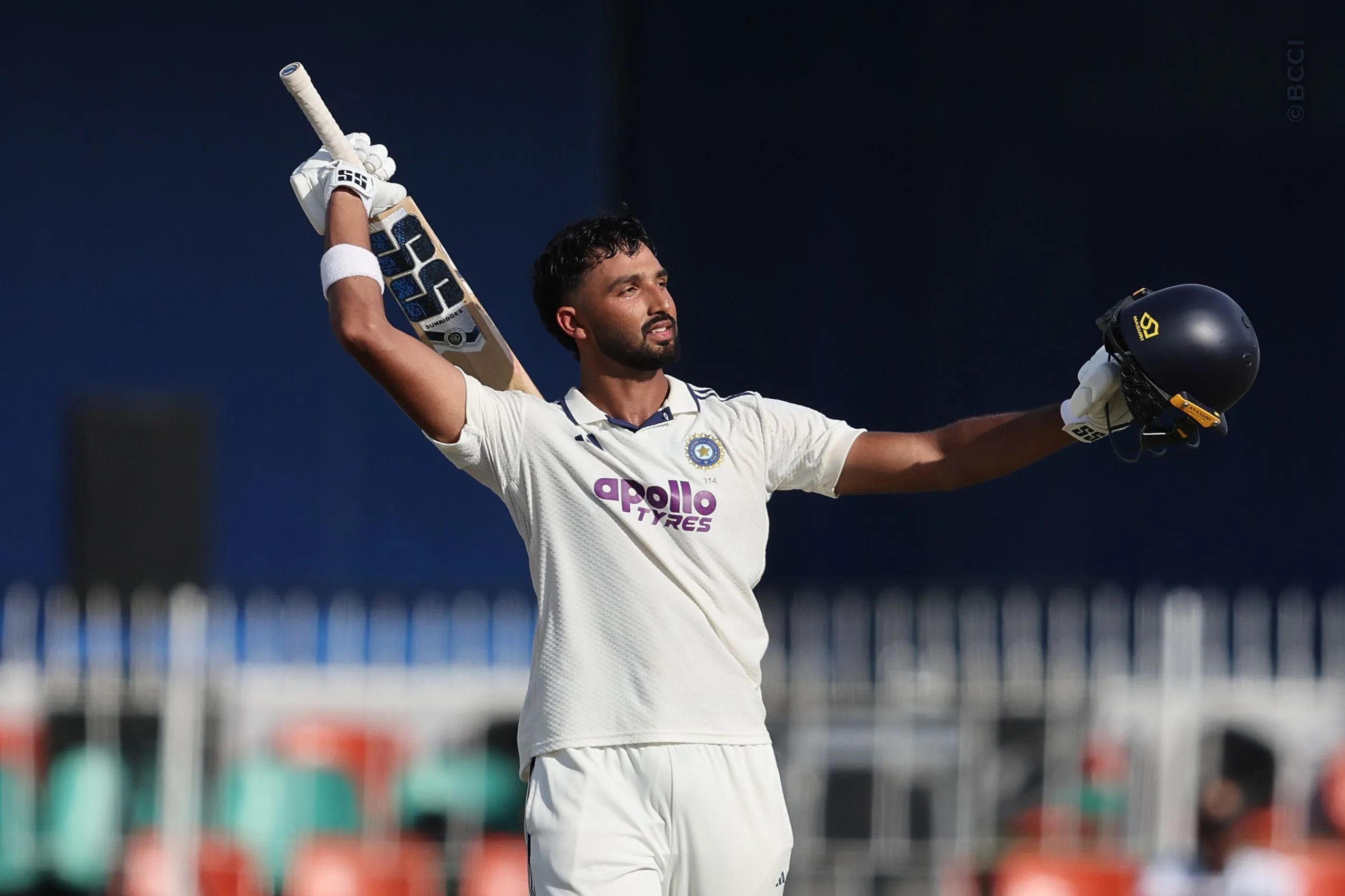 Devdutt Padikkal of India celebrates after scoring a hundred  during Day 1 of the 2nd Test match between Sri Lanka and India at the Sinhalese Sports Club Ground, Colombo, Sri Lanka, on August 23, 2026.


Photo by Pankaj Nangia / CREIMAS for BCCI