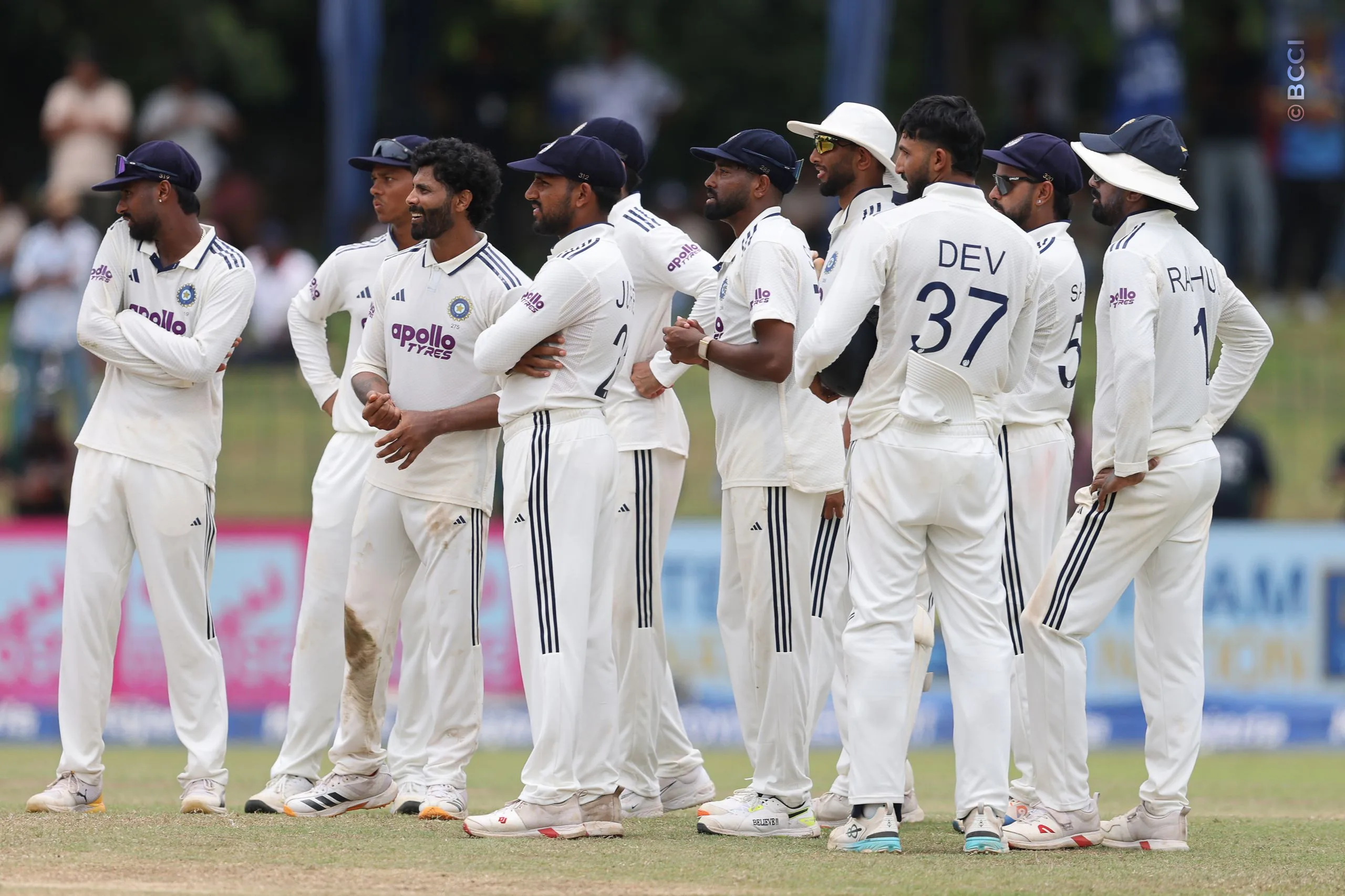 Ravindra Jadeja of India  celebrates the wicket of Keshara Nuwantha of Sri Lanka before being overturned by DRS during Day 5 of the 2nd Test match between Sri Lanka and India at the Sinhalese Sports Club Ground, Colombo, Sri Lanka, on August 27, 2026.


Photo by Pankaj Nangia / CREIMAS for BCCI
