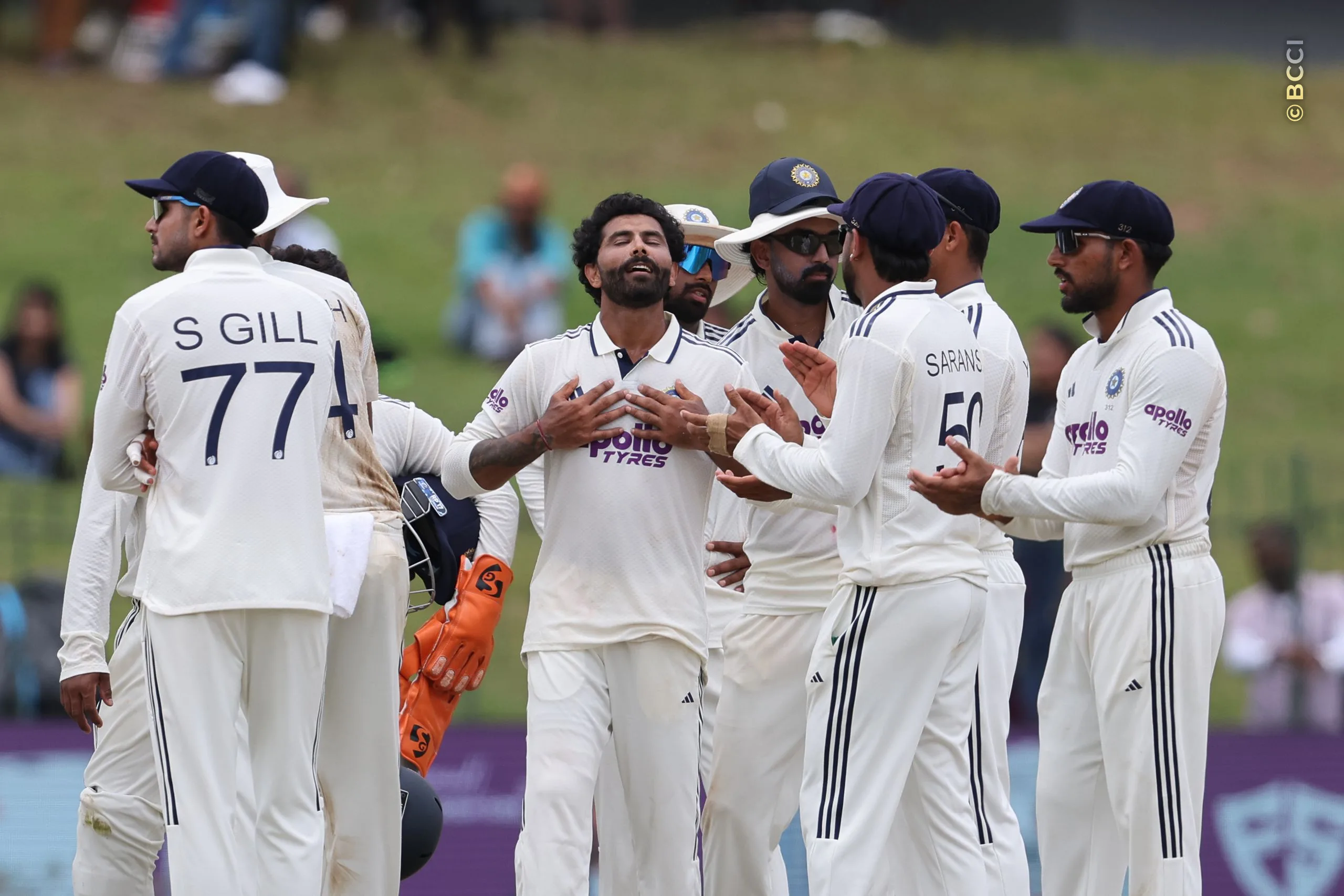 Ravindra Jadeja of India celebrates the wicket of Kamil Mishara of Sri Lanka during Day 4 of the 2nd Test match between Sri Lanka and India at the Sinhalese Sports Club Ground, Colombo, Sri Lanka, on August 26, 2026.


Photo by Pankaj Nangia / CREIMAS for BCCI