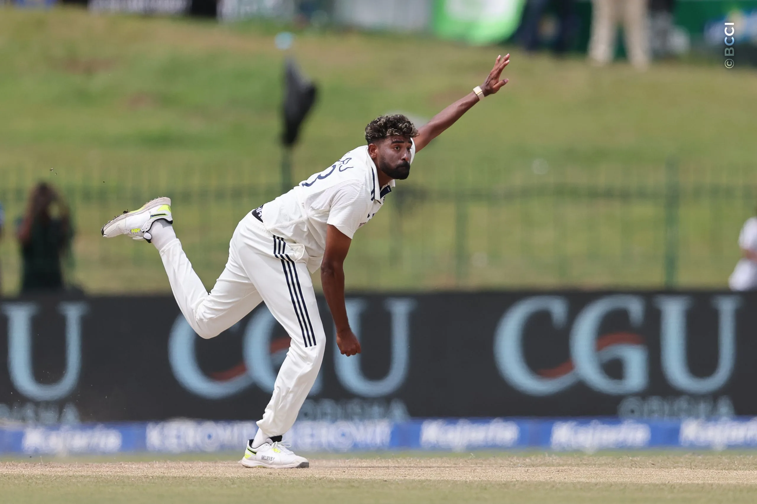 Mohammed Siraj of India delivers a ball  during Day 4 of the 2nd Test match between Sri Lanka and India at the Sinhalese Sports Club Ground, Colombo, Sri Lanka, on August 26, 2026.


Photo by Pankaj Nangia / CREIMAS for BCCI