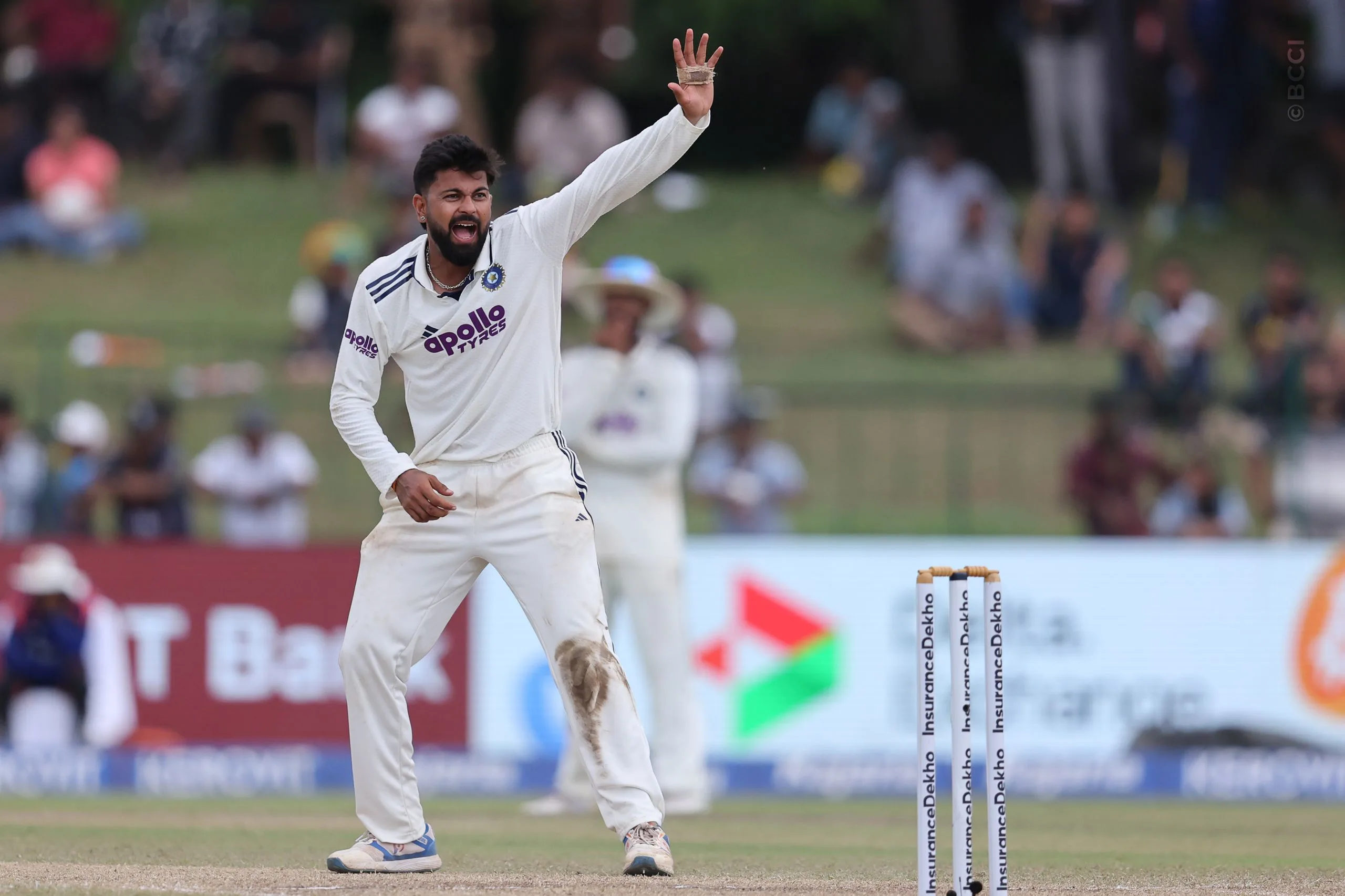 Saransh Jain of India  unsuccessfully appeals  during Day 3 of the 2nd Test match between Sri Lanka and India at the Sinhalese Sports Club Ground, Colombo, Sri Lanka, on August 25, 2026.


Photo by Pankaj Nangia / CREIMAS for BCCI