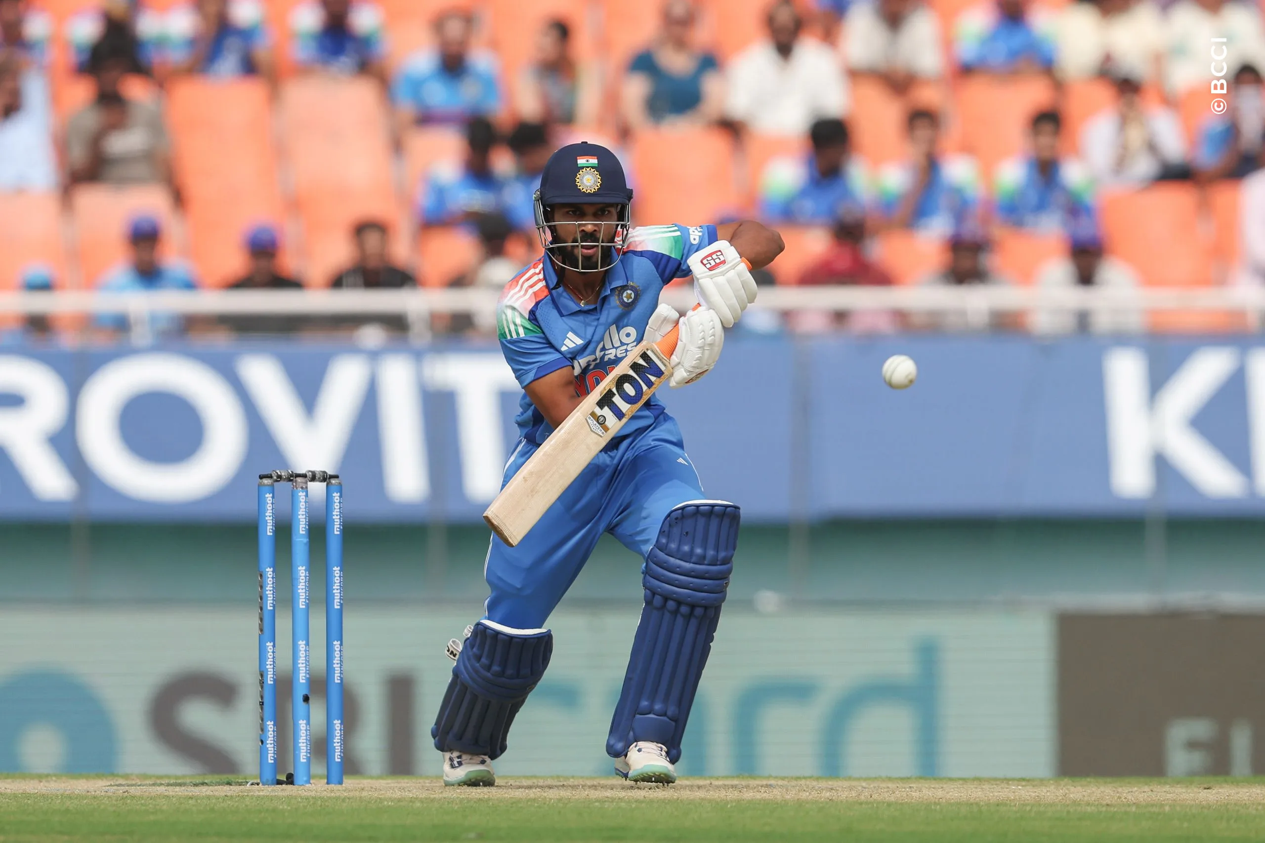 Ruturaj Gaikwad of India plays a shot during the 3rd ODI match between India and West Indies at the PCA International Cricket Stadium, Ground A, New Chandigarh, India on October 3, 2026.

Photo: Pankaj Nangia / CREIMAS for BCCI