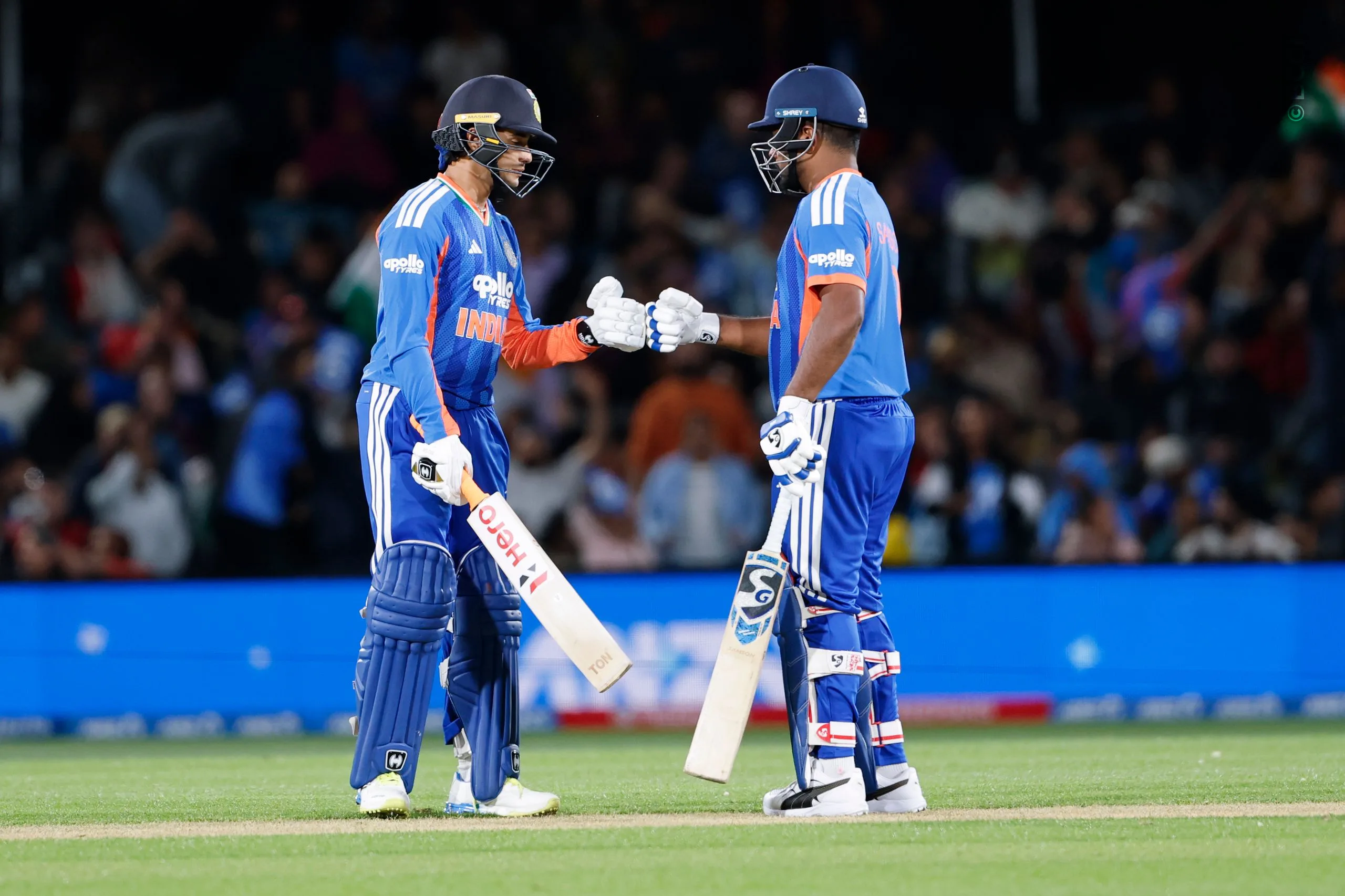 Abhishek Sharma of India and Sanju Samson of India during the 1st T20I match between New Zealand and India at the Hagley Oval, Christchurch, New Zealand on October 22, 2026.Photo: Surjeet Yadav / CREIMAS for BCCI