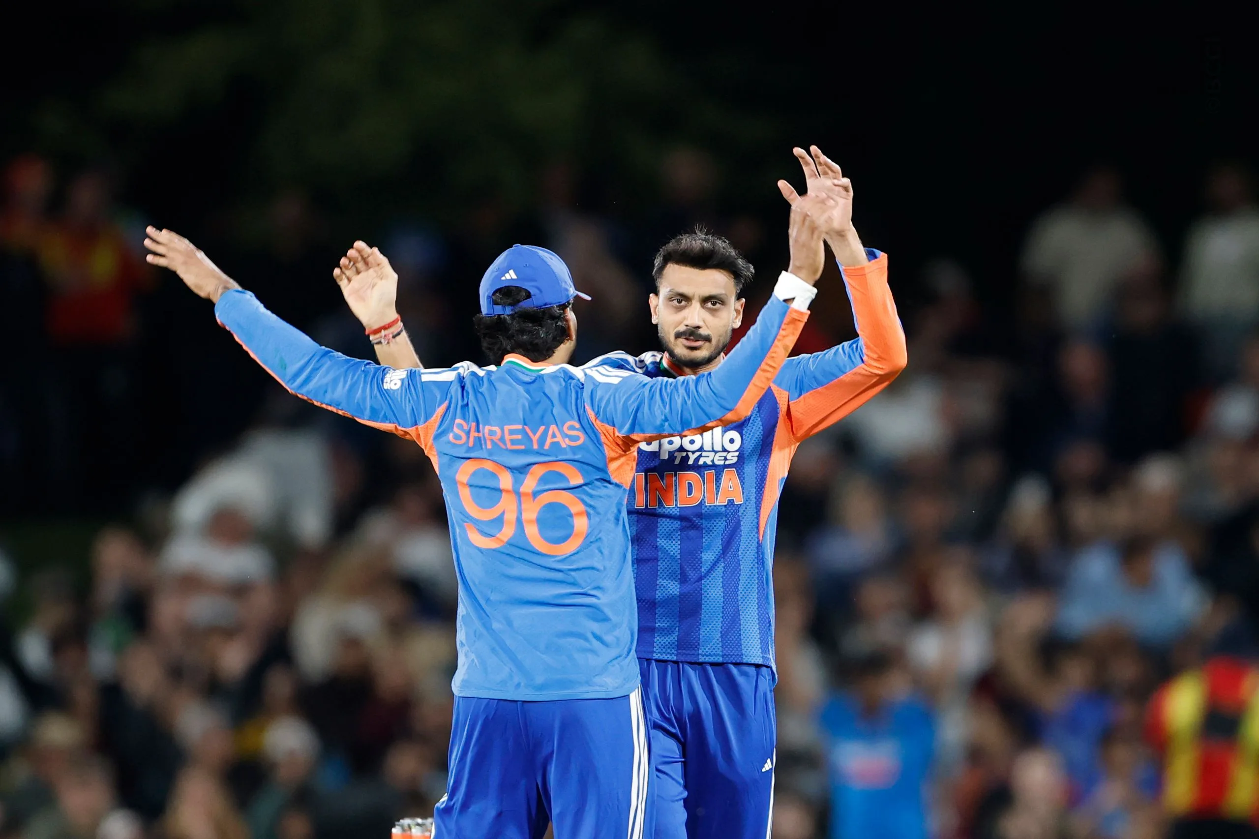 Axar Patel of India celebrates the wicket of  Finn Allen of New Zealand during the 1st T20I match between New Zealand and India at the Hagley Oval, Christchurch, New Zealand on October 22, 2026.Photo: Surjeet Yadav / CREIMAS for BCCI