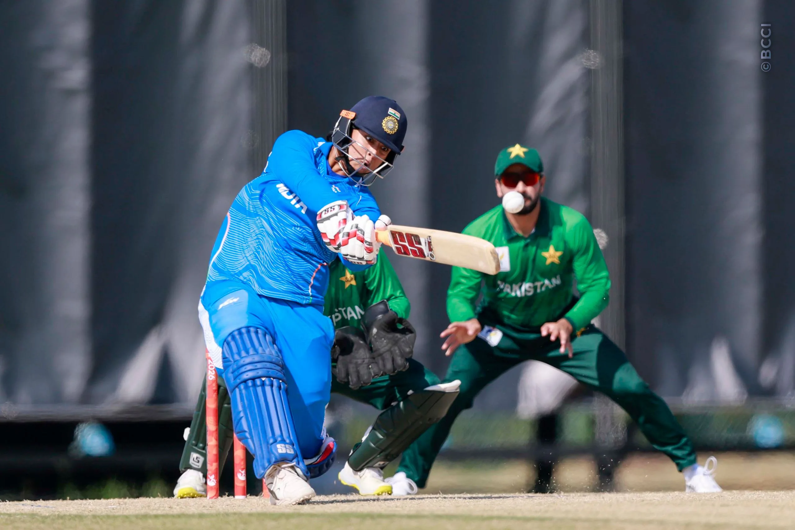 Vaibhav Sooryavanshi of India plays a shot during the Final match between the Pakistan and India at Korogi Sports Park, Nisshin, Japan, on October 3, 2026.Photo:  Deepak Malik / CREIMAS for BCCI