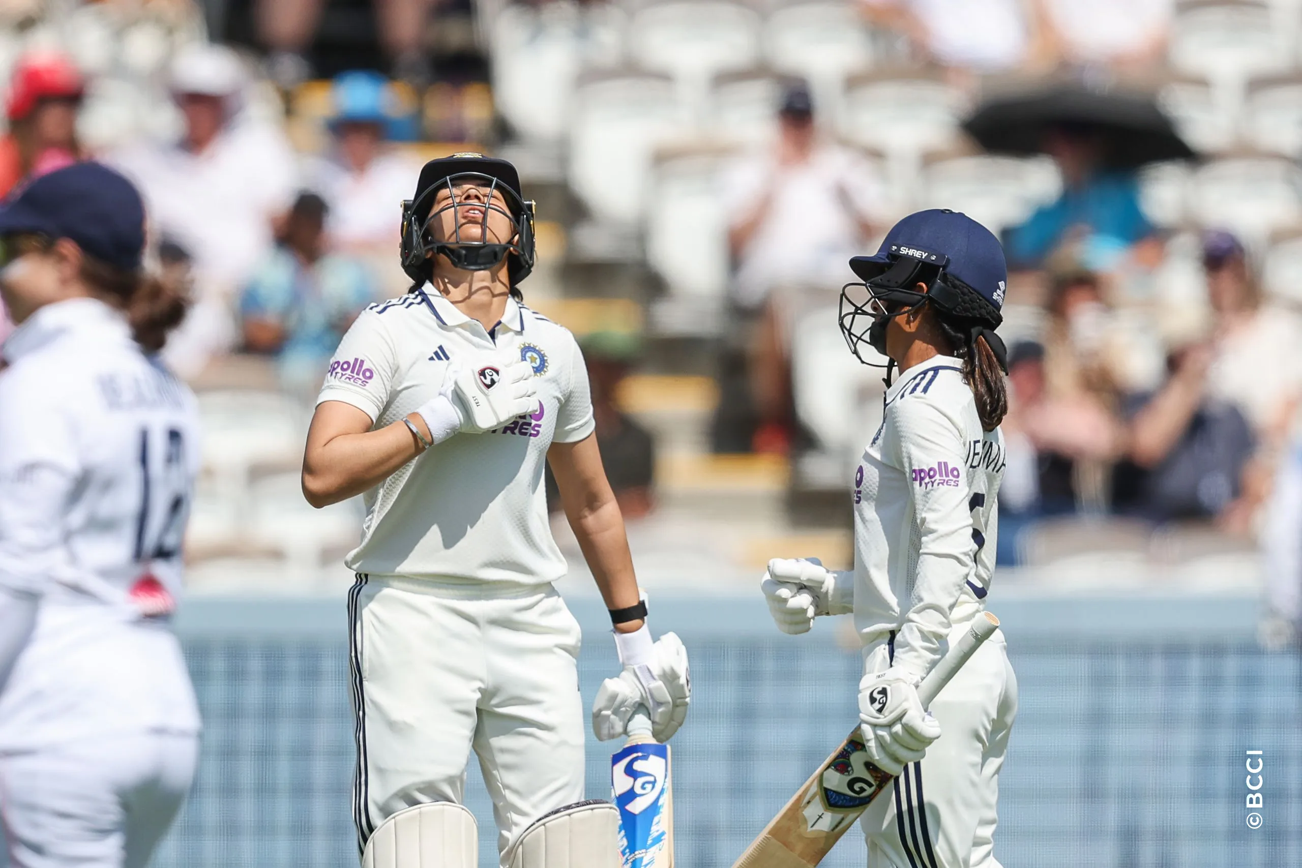 Yastika Bhatia of India celebrates after scoring a fifty during Day 3 of the Only Test match between England Women and India Women at Lord's Cricket Ground, London, England, on July 12, 2026.Photo by Pankaj Nangia / CREIMAS for BCCI