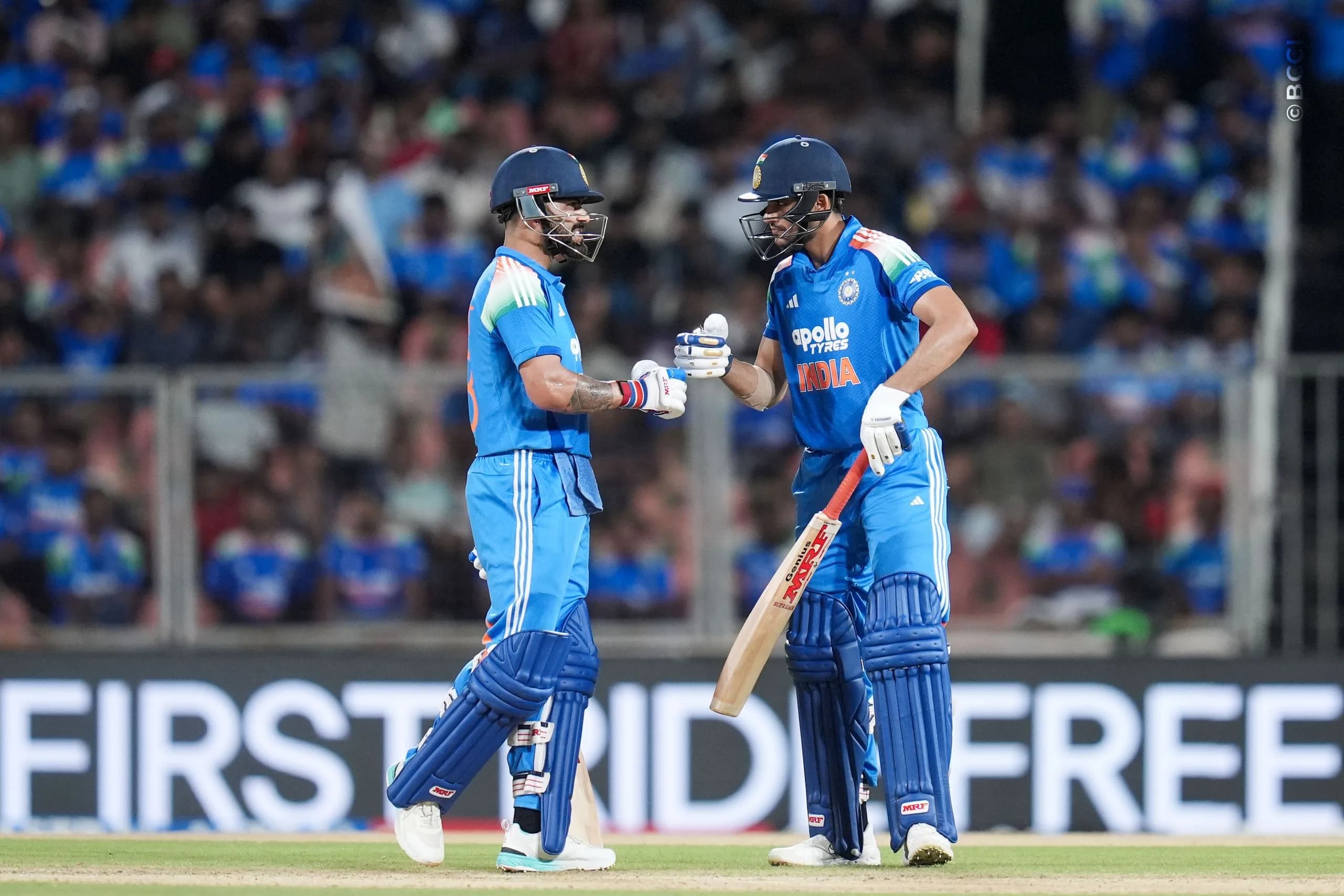 Virat Kohli of India and Shubman Gill of India during the 1st ODI match between India and West Indies at the Sports Hub International Cricket Stadium, Thiruvananthapuram India on September 27, 2026.

Photo: Faheem Hussain / CREIMAS for BCCI