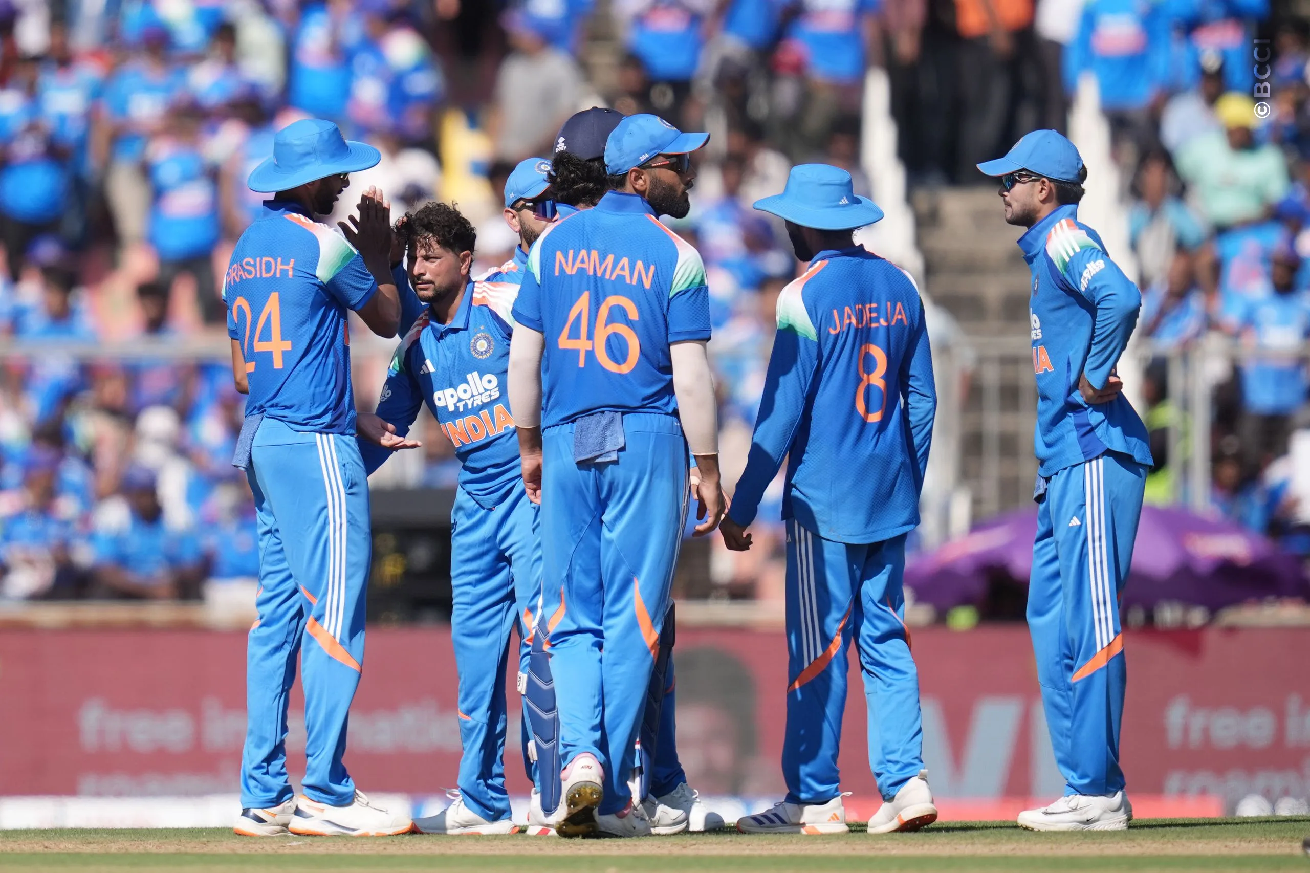 Kuldeep Yadav of India celebrates the wicket of John Campbell of West Indies during the 1st ODI match between India and West Indies at the Sports Hub International Cricket Stadium, Thiruvananthapuram India on September 27, 2026.

Photo: Faheem Hussain / CREIMAS for BCCI