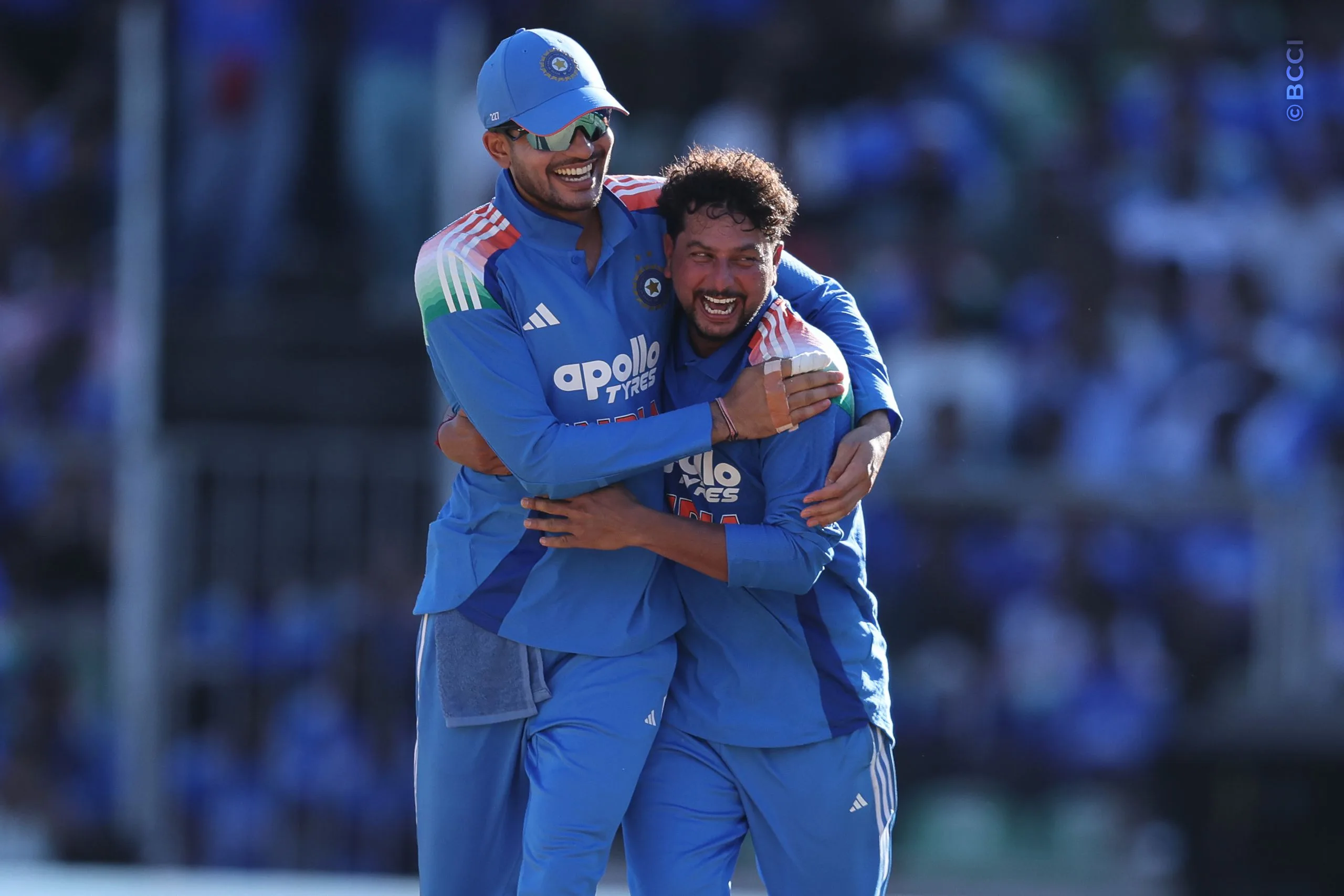 Kuldeep Yadav of India  celebrates the wicket of Justin Greaves of West Indies during the 1st ODI match between India and West Indies at the Sports Hub International Cricket Stadium, Thiruvananthapuram India on September 27, 2026.

Photo: Pankaj Nangia / CREIMAS for BCCI