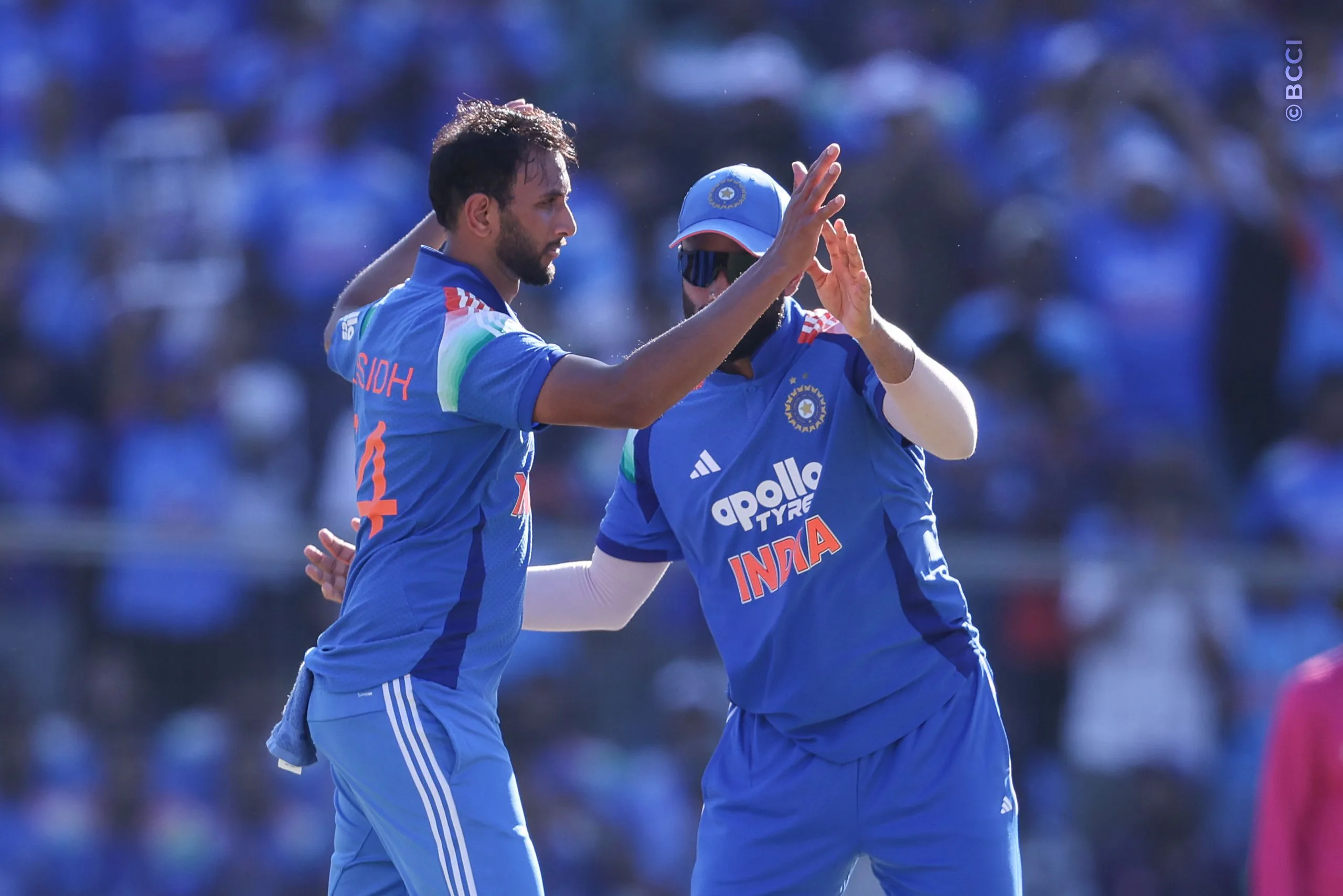 Prasidh Krishna of India  celebrates the wicket of Keacy Carty of West Indies during the 1st ODI match between India and West Indies at the Sports Hub International Cricket Stadium, Thiruvananthapuram India on September 27, 2026.

Photo: Pankaj Nangia / CREIMAS for BCCI