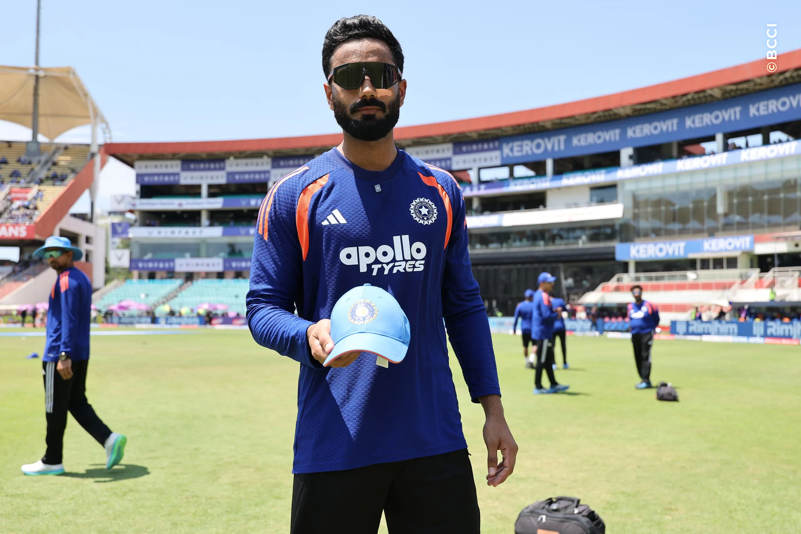 Naman Dhir of India presented with his debutant cap at the start of the 1st ODI match between India and West Indies at the Sports Hub International Cricket Stadium, Thiruvananthapuram India on September 27, 2026.

Photo: Pankaj Nangia / CREIMAS for BCCI
