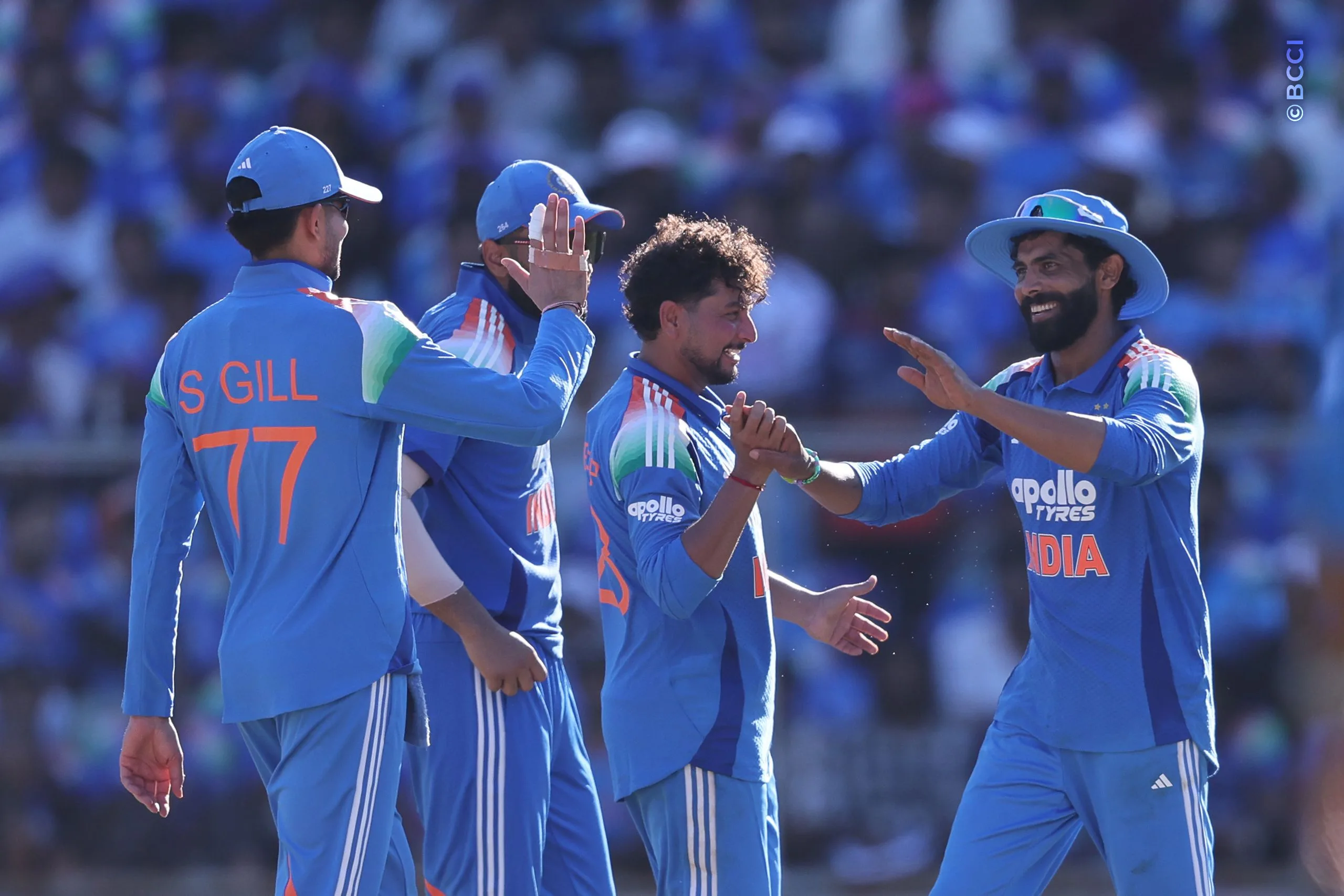 Kuldeep Yadav of India  celebrates the wicket of Shai Hope of West Indies during the 1st ODI match between India and West Indies at the Sports Hub International Cricket Stadium, Thiruvananthapuram India on September 27, 2026.

Photo: Pankaj Nangia / CREIMAS for BCCI