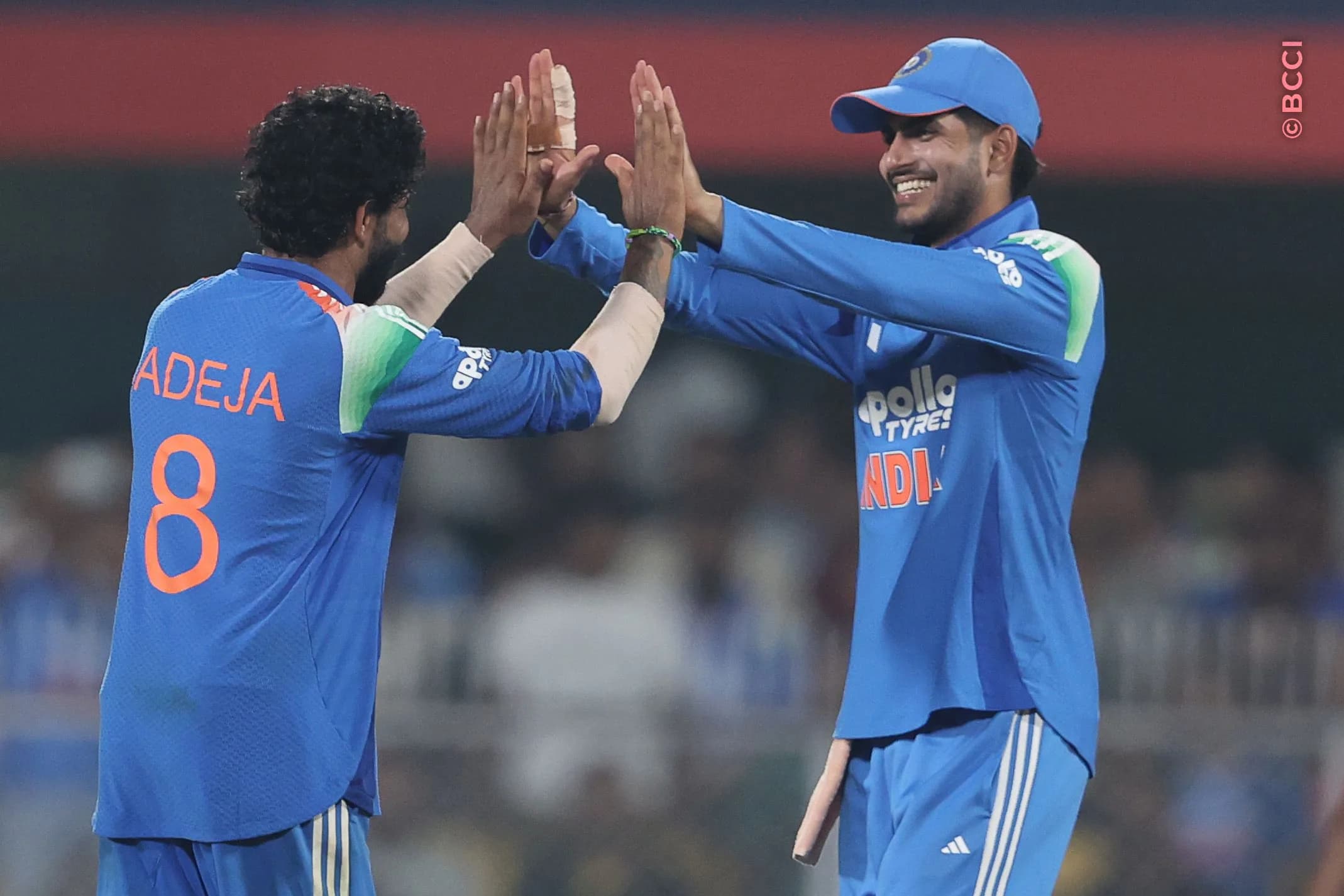 Ravindra Jadeja of India  celebrates the wicket of Amir Jangoo of West Indies during the 2nd ODI match between India and West Indies at the ACA Stadium, Barsapara, Guwahati, India on September 30, 2026.

Photo: Pankaj Nangia / CREIMAS for BCCI