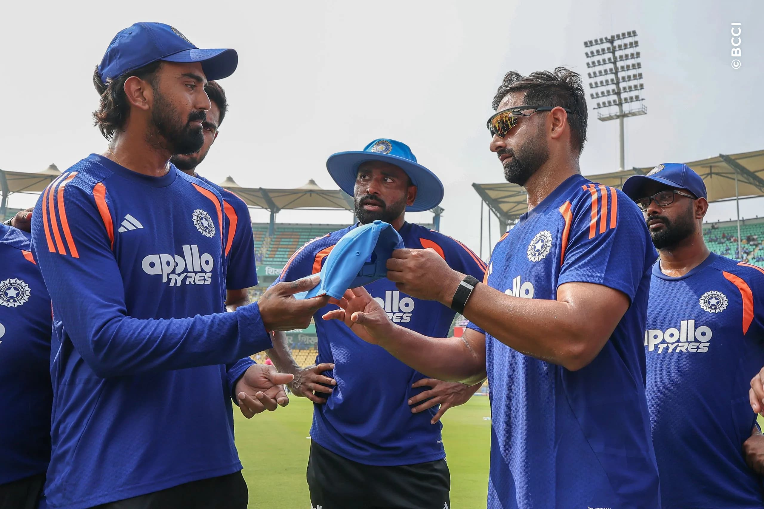 Auqib Nabi of India receiving his debutant cap from KL Rahul of India at the start of the 2nd ODI match between India and West Indies at the ACA Stadium, Barsapara, Guwahati, India on September 30, 2026.

Photo: Pankaj Nangia / CREIMAS for BCCI
