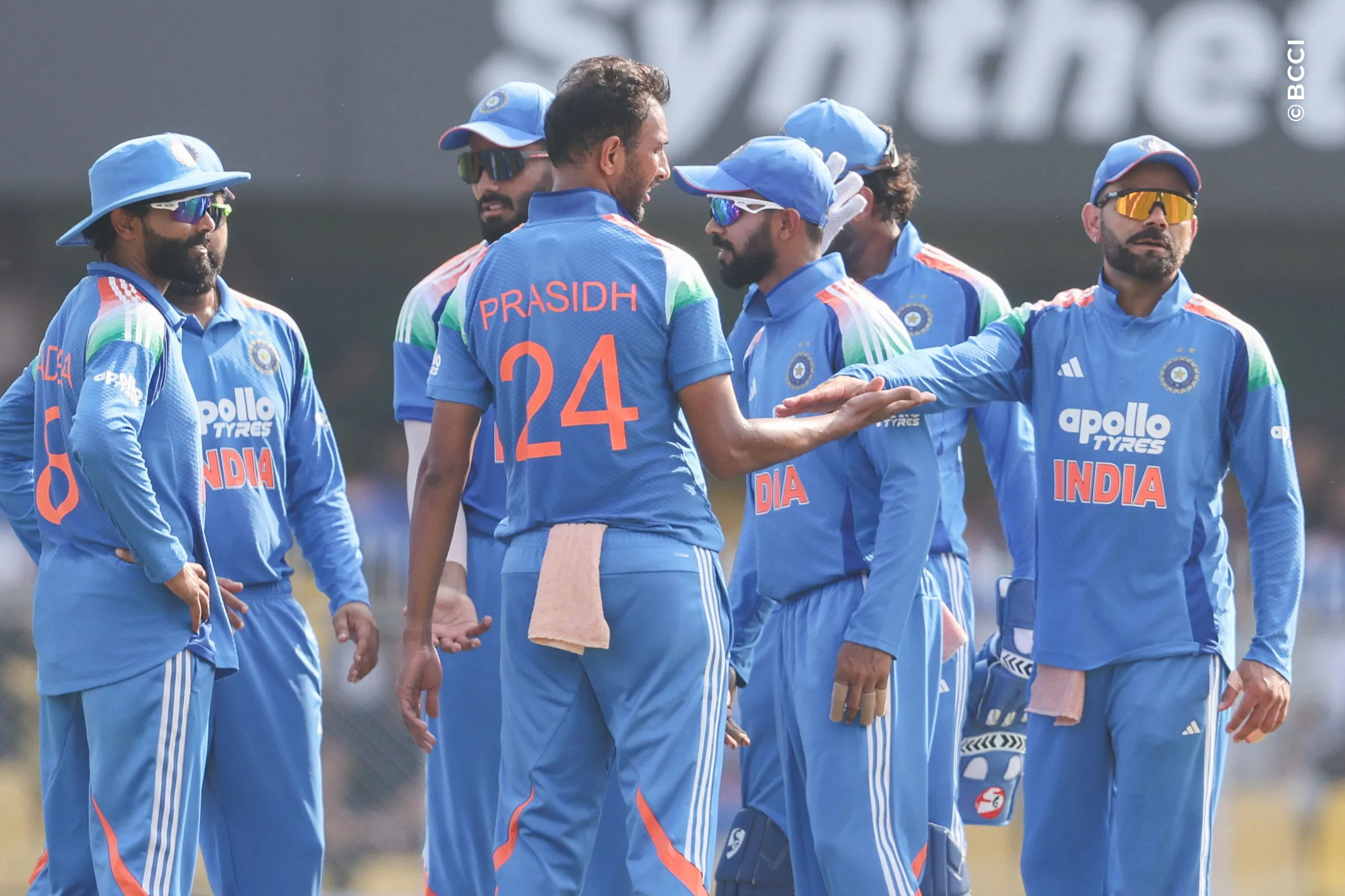 Prasidh Krishna of India celebrates the wicket of Keacy Carty of West Indies\  during the 2nd ODI match between India and West Indies at the ACA Stadium, Barsapara, Guwahati, India on September 30, 2026.

Photo: Pankaj Nangia / CREIMAS for BCCI
