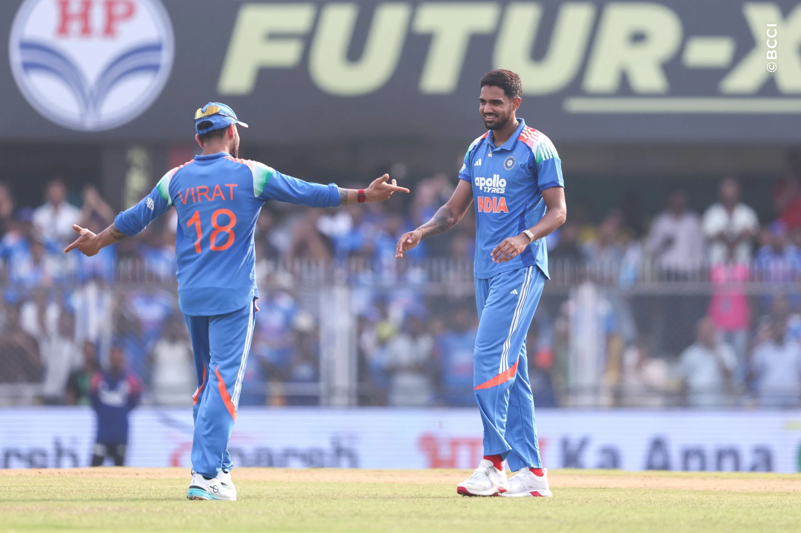 Gurnoor Brar of India celebrates the wicket of John Campbell of West Indies during the 2nd ODI match between India and West Indies at the ACA Stadium, Barsapara, Guwahati, India on September 30, 2026.

Photo: Pankaj Nangia / CREIMAS for BCCI